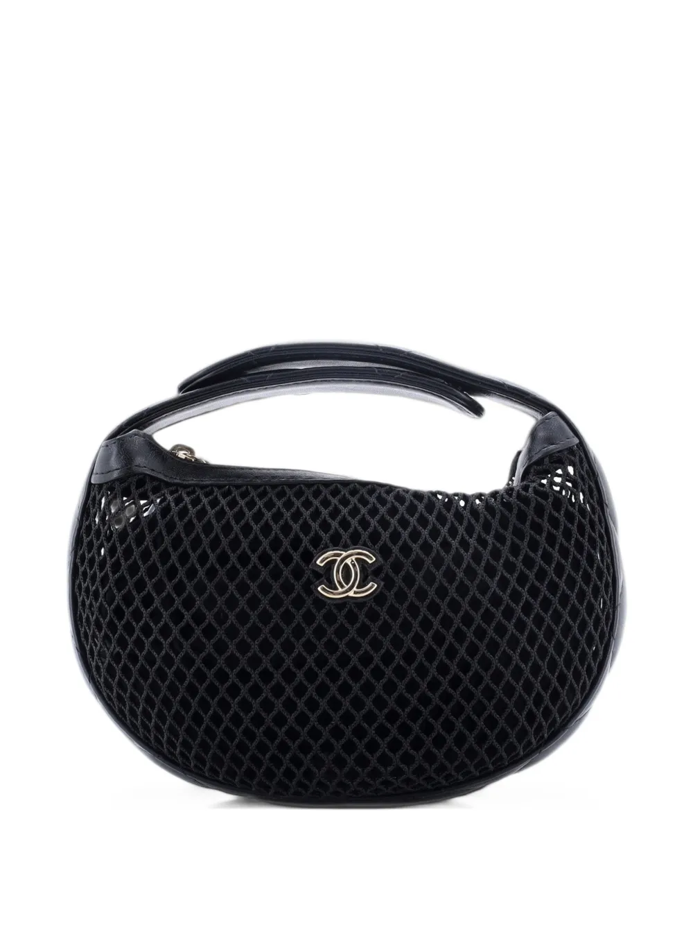 CHANEL Pre-Owned CC Pouch Bag Mesh with Quilted Leather hobo bag - Black