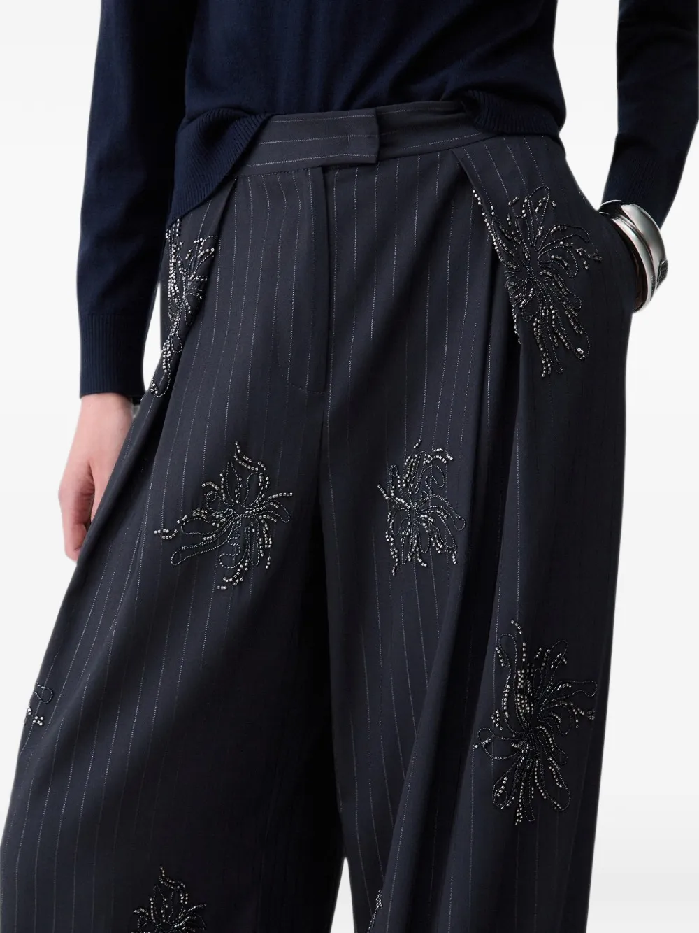 LIU JO palazzo trousers with jewel embroidery Grijs