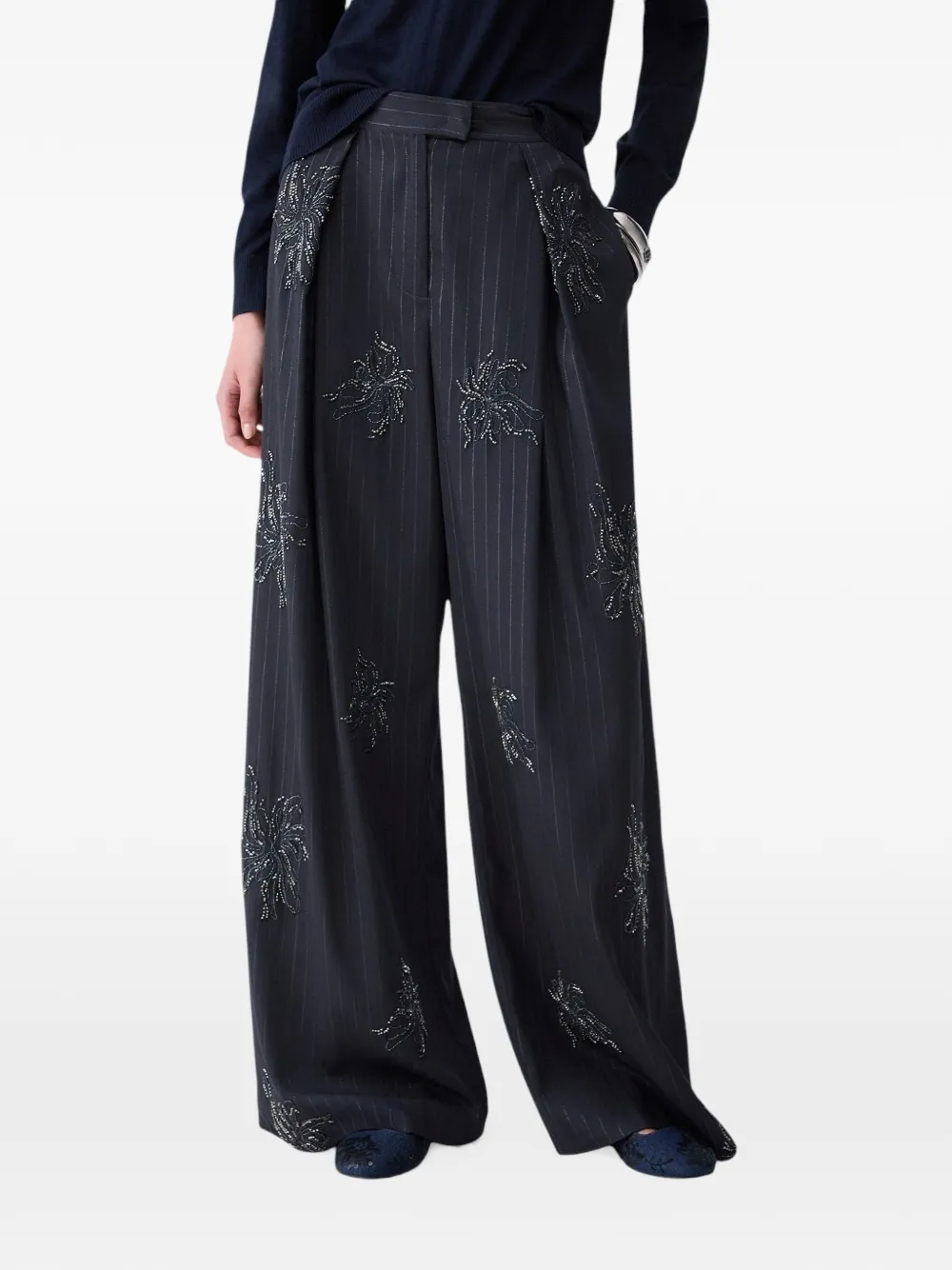 LIU JO palazzo trousers with jewel embroidery Grijs