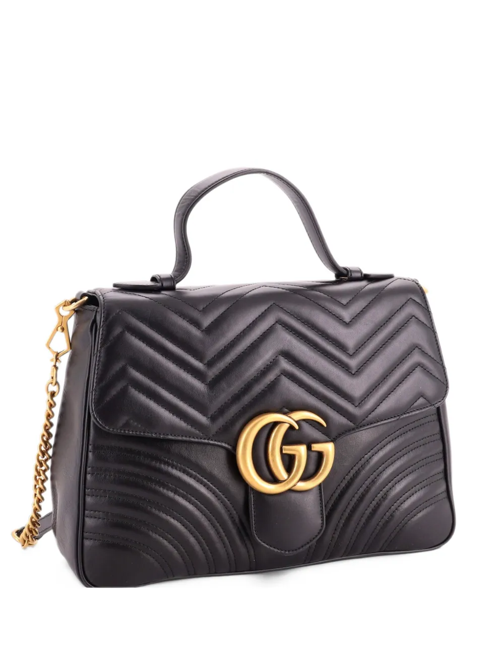 Gucci Pre-Owned GG Marmont Top Handle Flap Bag Matelasse Leather Medium satchel - Nero