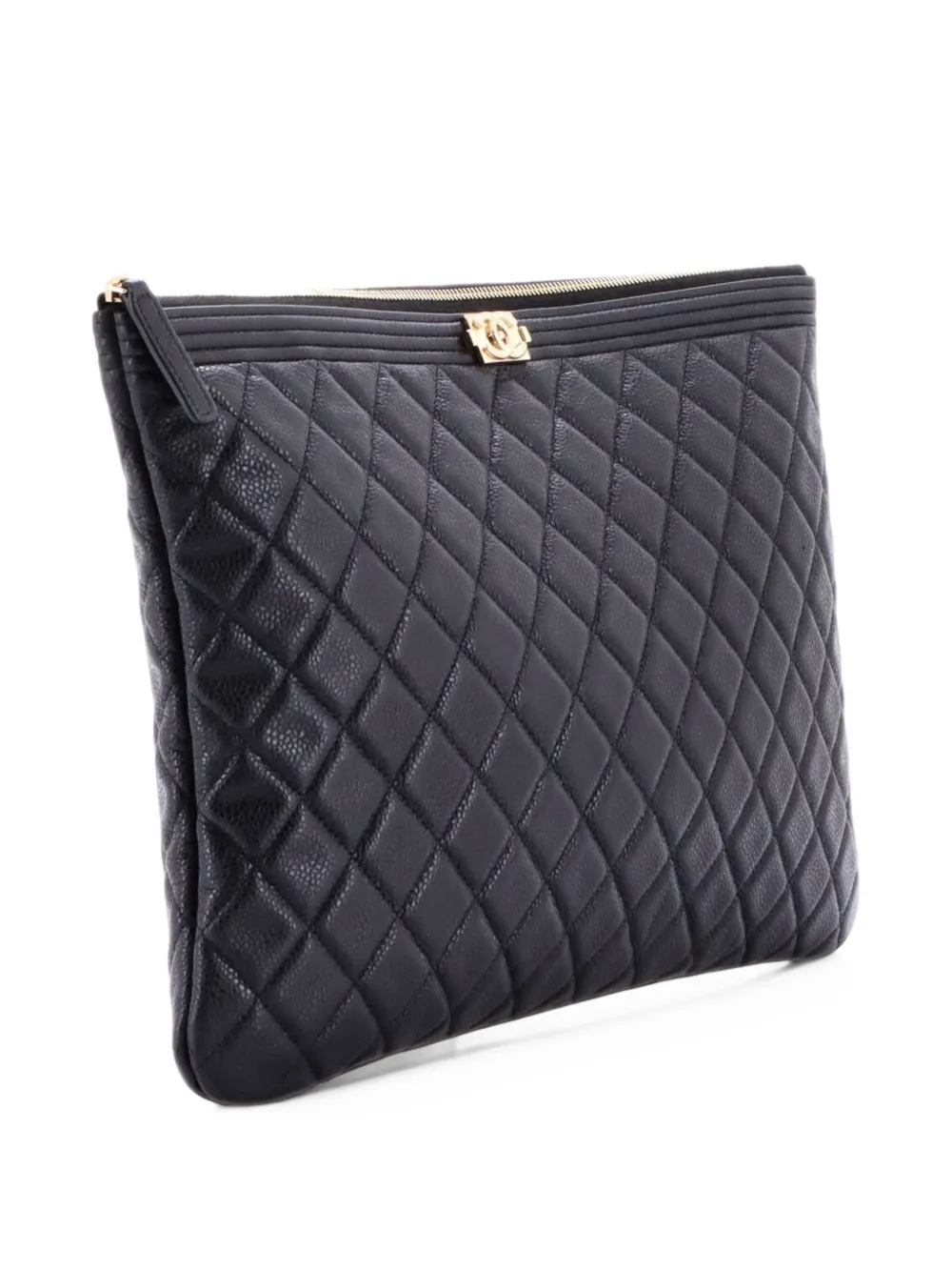 CHANEL Pre-Owned Boy O Case Quilted Caviar Large clutch bag - Black