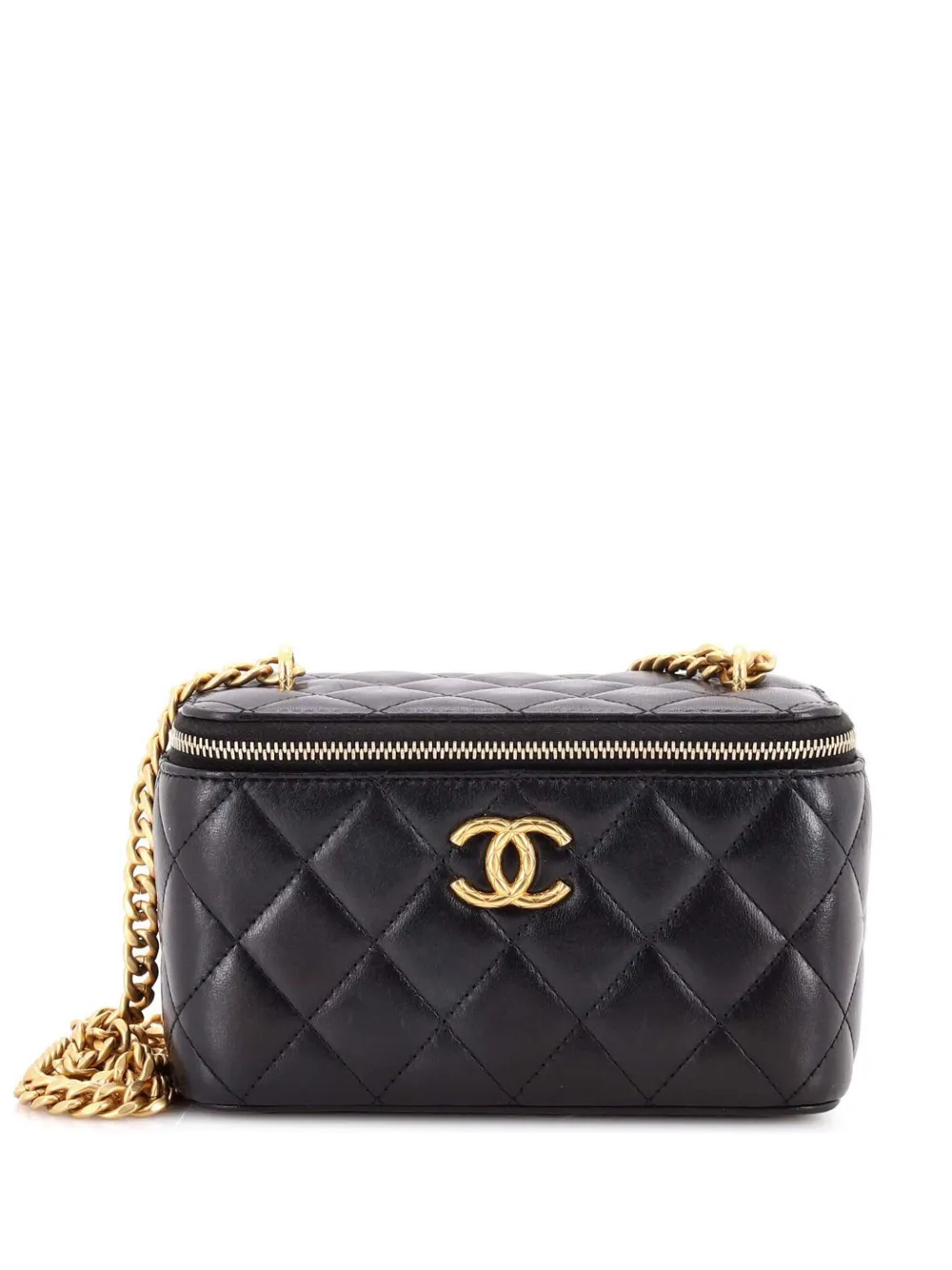CHANEL Pre-Owned Borsa a tracolla All Slide Long Vanity Case piccola in pelle di agnello trapuntata con catena - Nero
