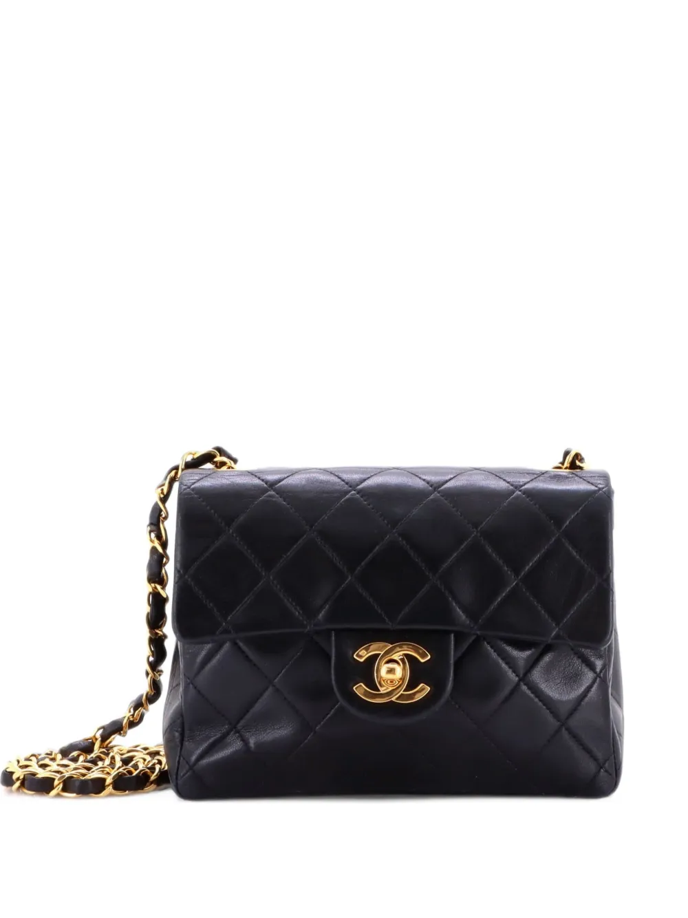 CHANEL Pre-Owned Square Classic Single Flap Bag Quilted Lambskin Mini crossbody bag - Black