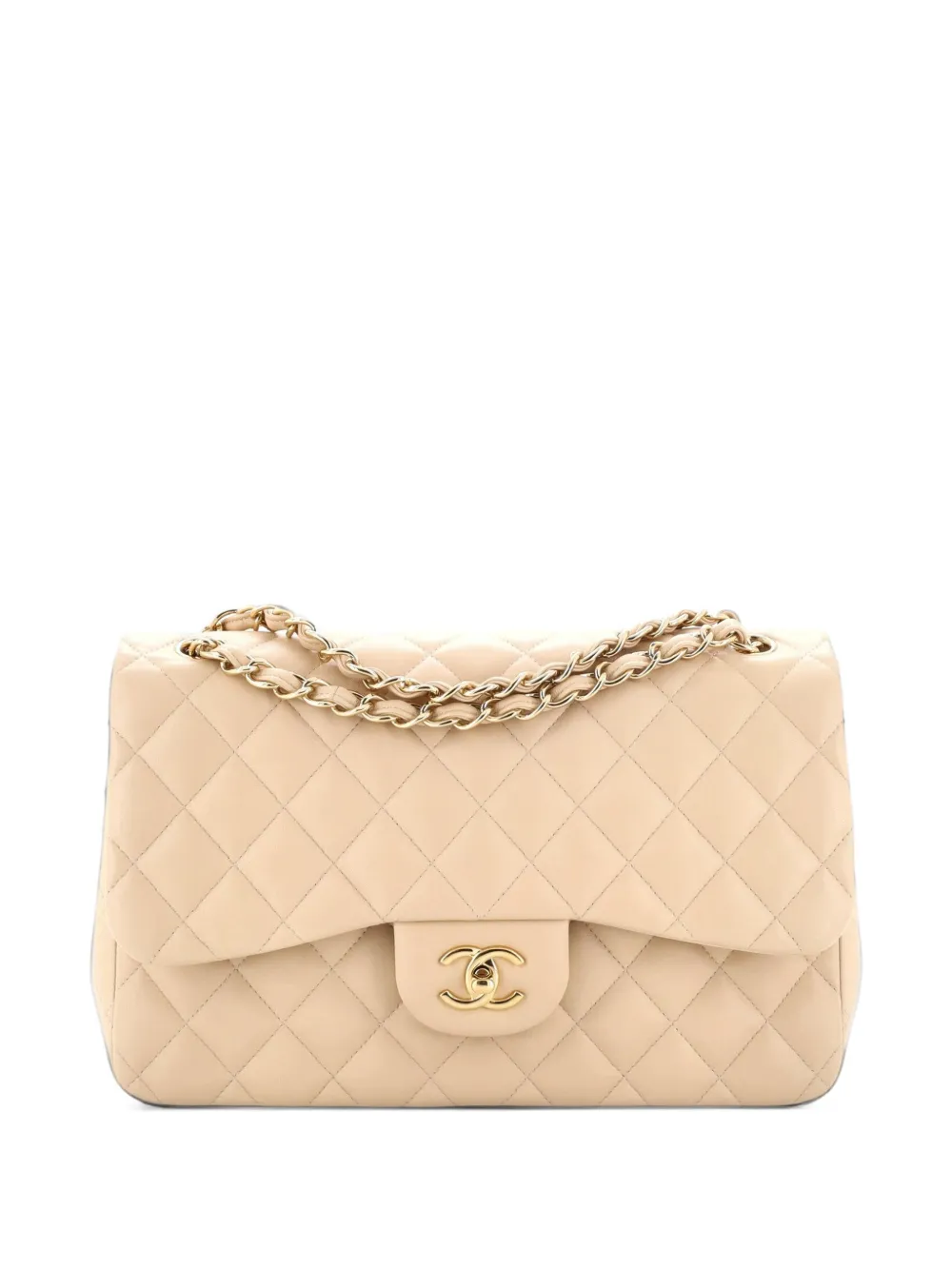 CHANEL Pre-Owned Classic Double Flap Bag Quilted Lambskin Jumbo shoulder bag - Neutrals