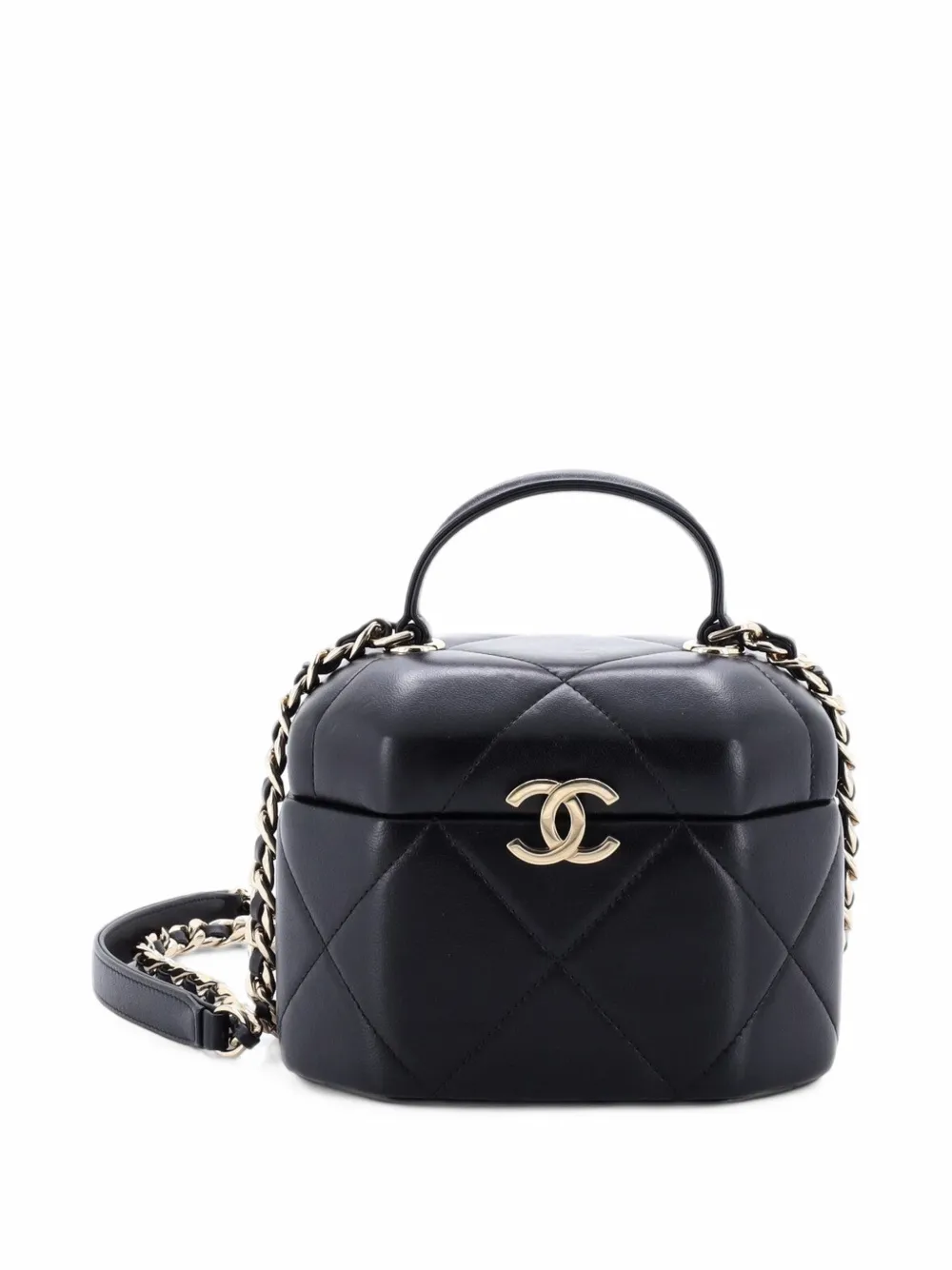 CHANEL Pre-Owned Octagon Top Handle Vanity Case Quilted Lambskin Small pouch - Black
