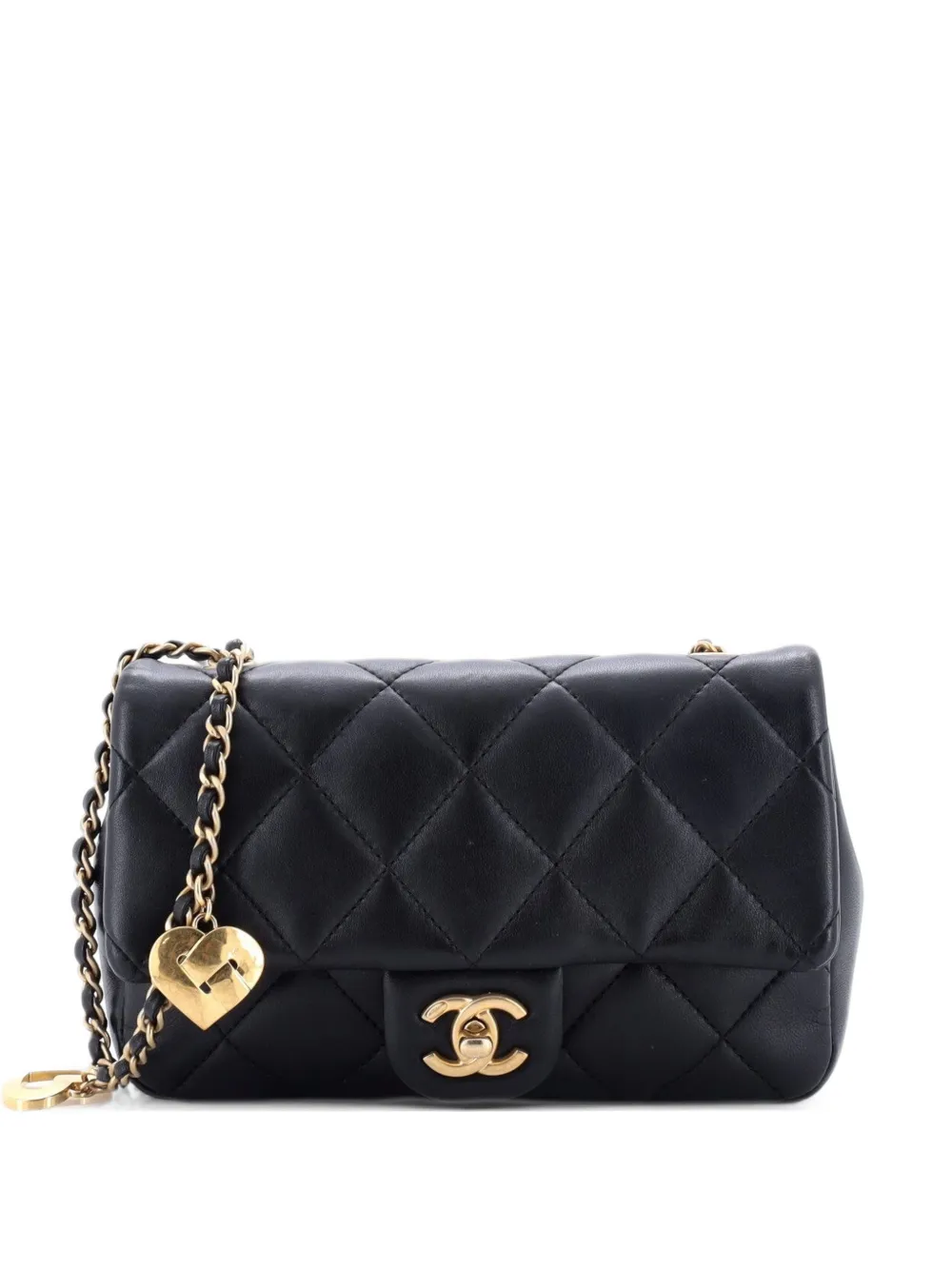CHANEL Pre-Owned Heart Charms Flap Bag Quilted Lambskin Mini crossbody bag - Black
