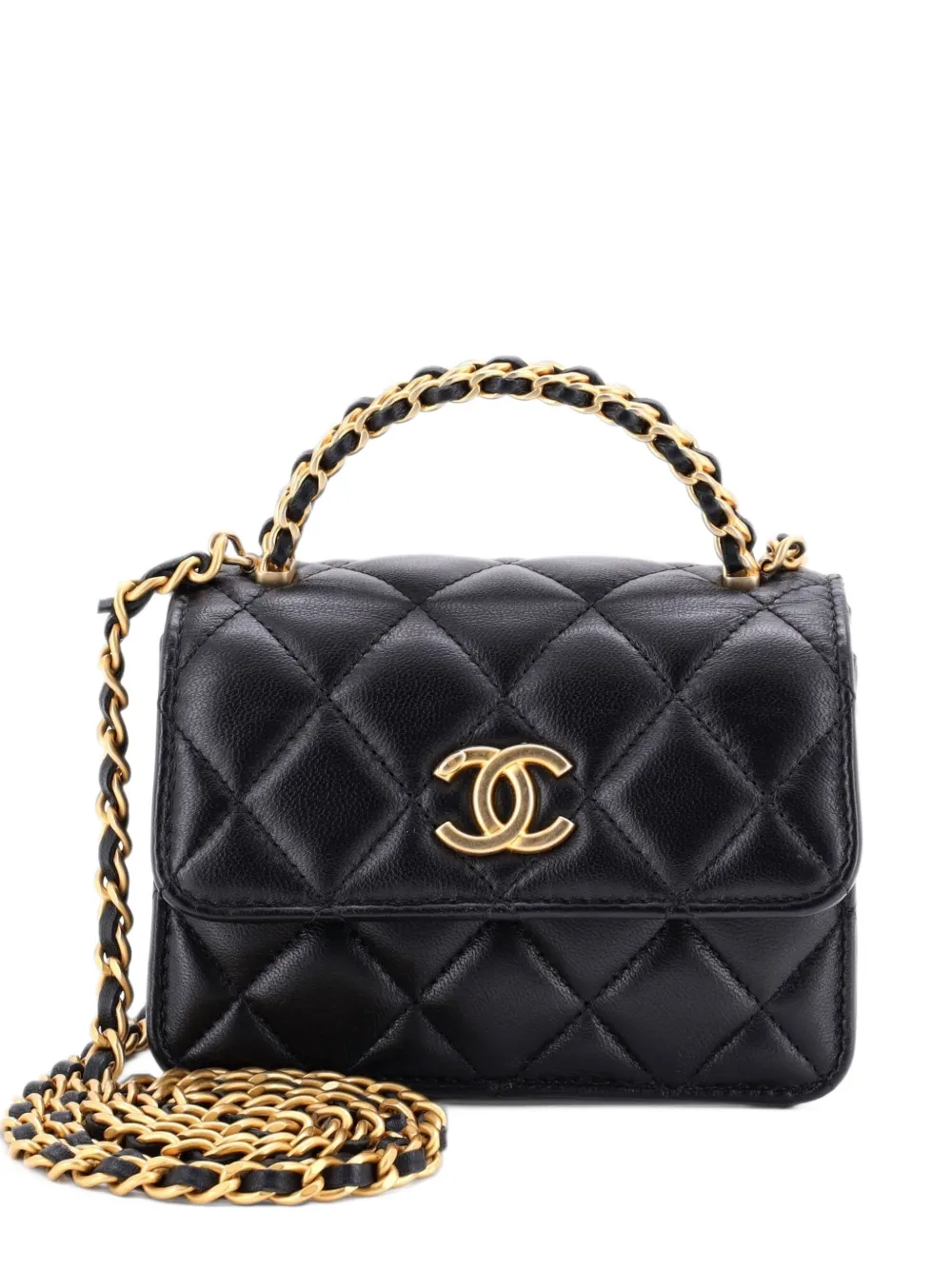 CHANEL Pre-Owned Woven Top Handle CC Flap Clutch on Chain Quilted Lambskin Small satchel - Schwarz