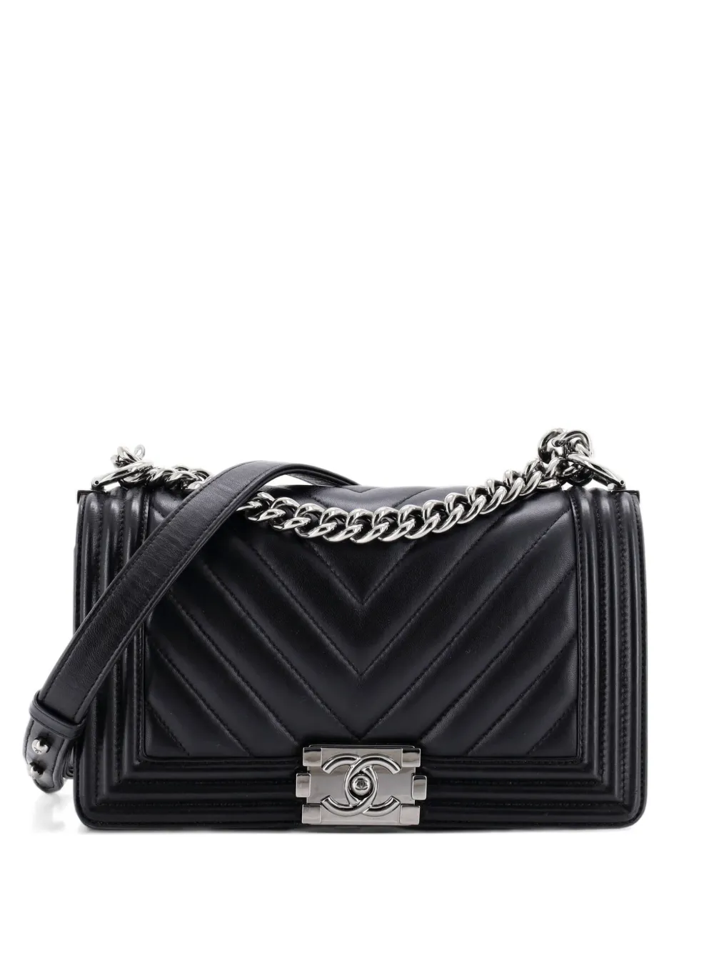 CHANEL Pre-Owned Mittelgroße Boy Flap Bag Chevron Kalbsleder-Schultertasche - Schwarz