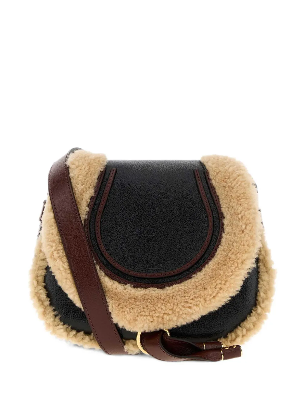 Chloé small Marcie saddle bag in shearling & grained leather - Nero