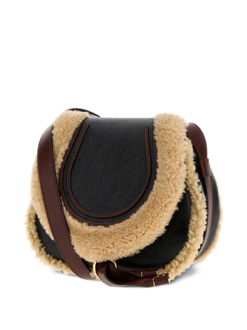 Chloé small Marcie saddle bag in shearling & grained leather Zwart