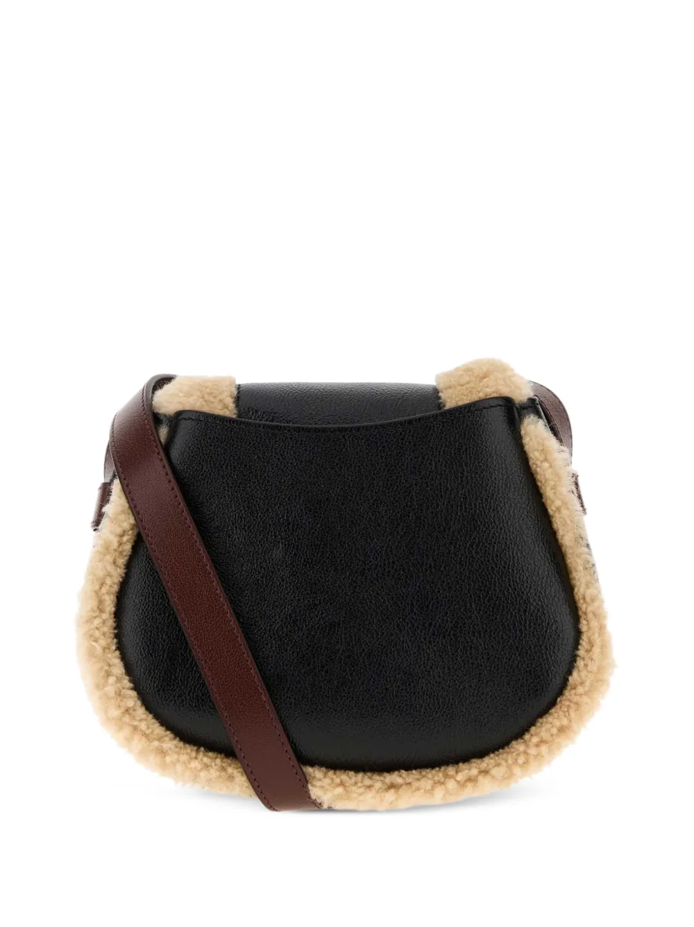 Chloé small Marcie saddle bag in shearling & grained leather Zwart