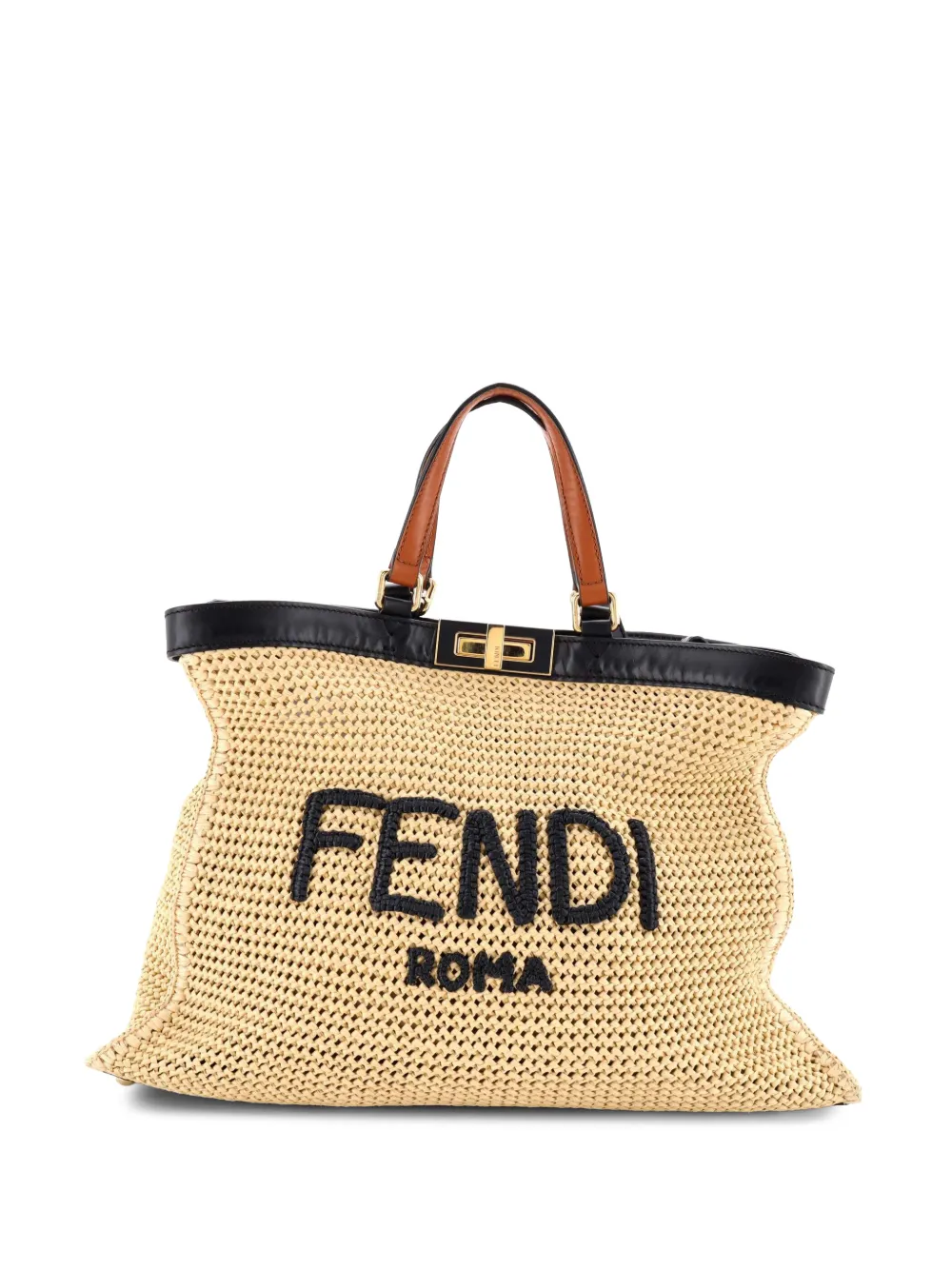 Fendi Pre-Owned Mittelgroße Peekaboo X-Raffia-Tote Bag - Schwarz