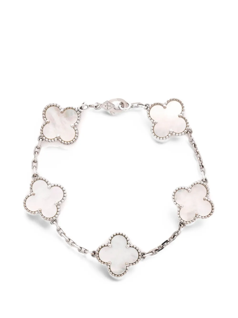Van Cleef & Arpels Pre-Owned Vintage Alhambra 5 Motifs 18K White Gold and Mother of Pearl bracelet in Silver