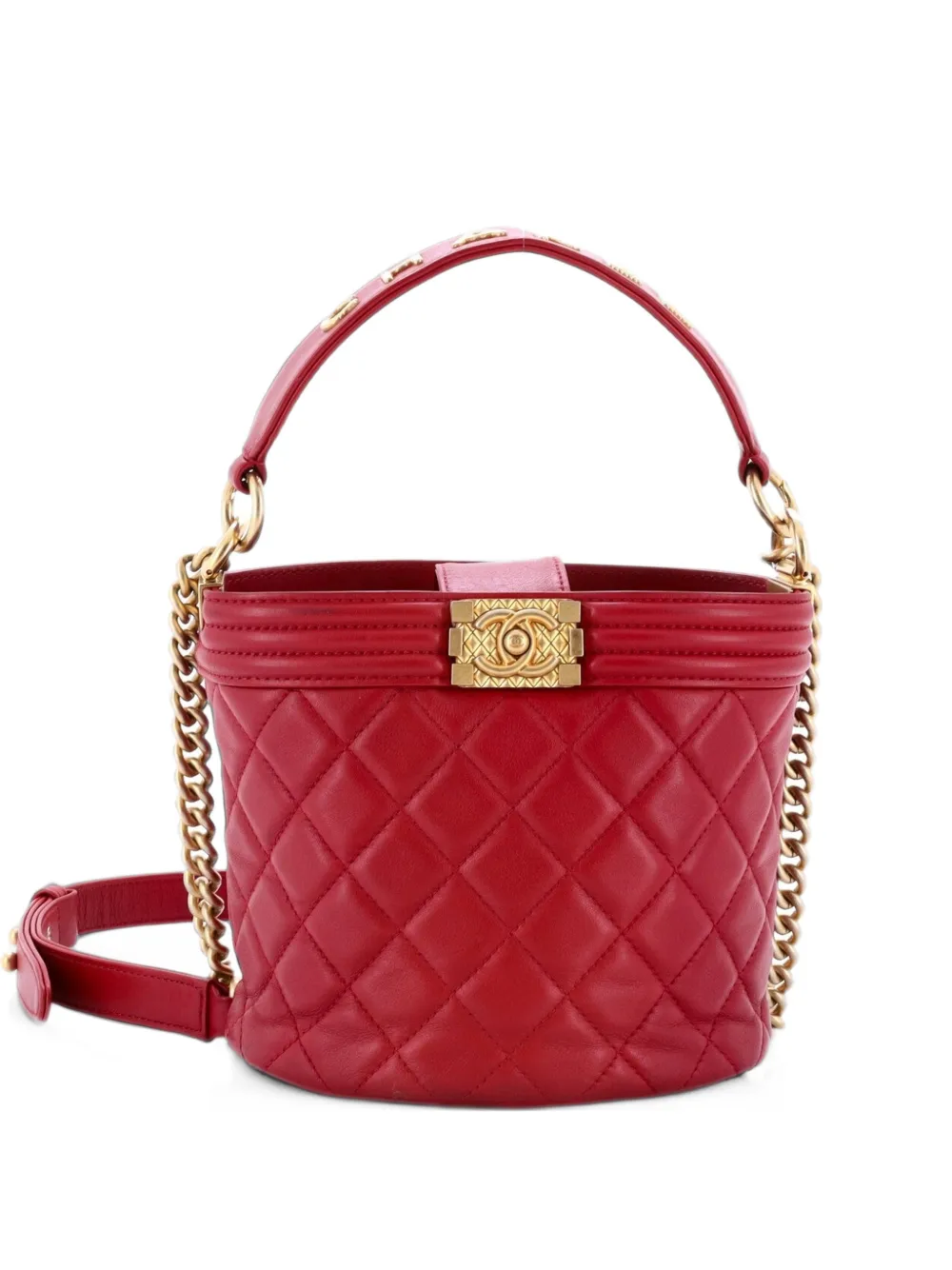 CHANEL Pre-Owned Boy Quilted Calfskin Mini bucket bag - Red