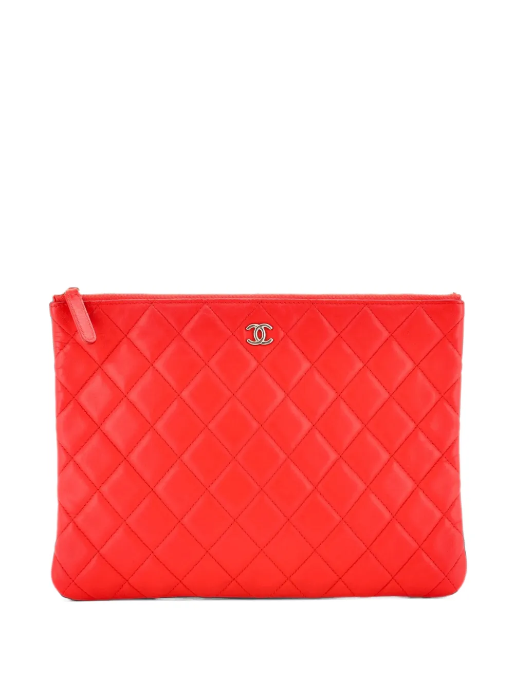 CHANEL Pre-Owned O Case Quilted Lambskin Medium clutch bag - Orange