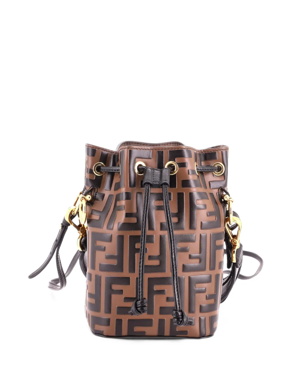 Fendi Pre-Owned Mon Tresor Zucca Embossed Leather Mini bucket bag - Braun
