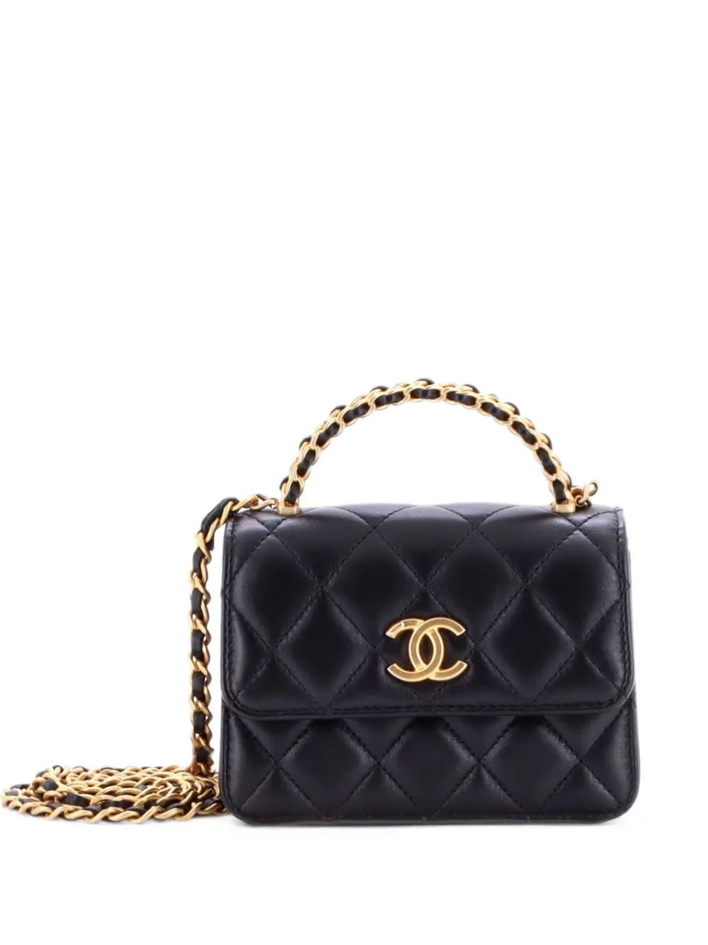 CHANEL Pre-Owned Woven Top Handle CC Flap Clutch on Chain Quilted Lambskin Small satchel - Schwarz