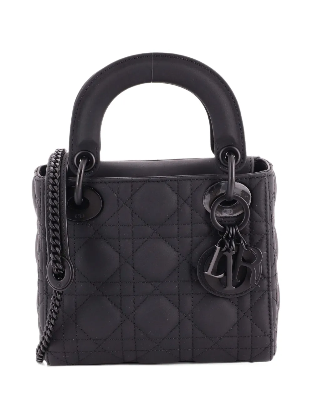 Christian Dior Pre-Owned Mini Ultra Matte Lady Dior Cannage Schultertasche mit Kette - Schwarz