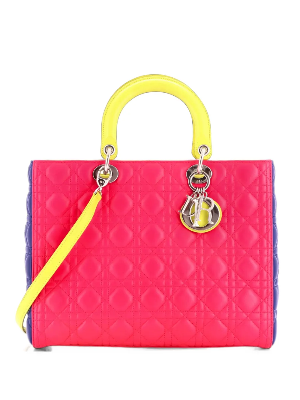 Christian Dior Pre-Owned Tricolor Lady Dior Bag Cannage Quilt Leather Large shoulder bag - Grün