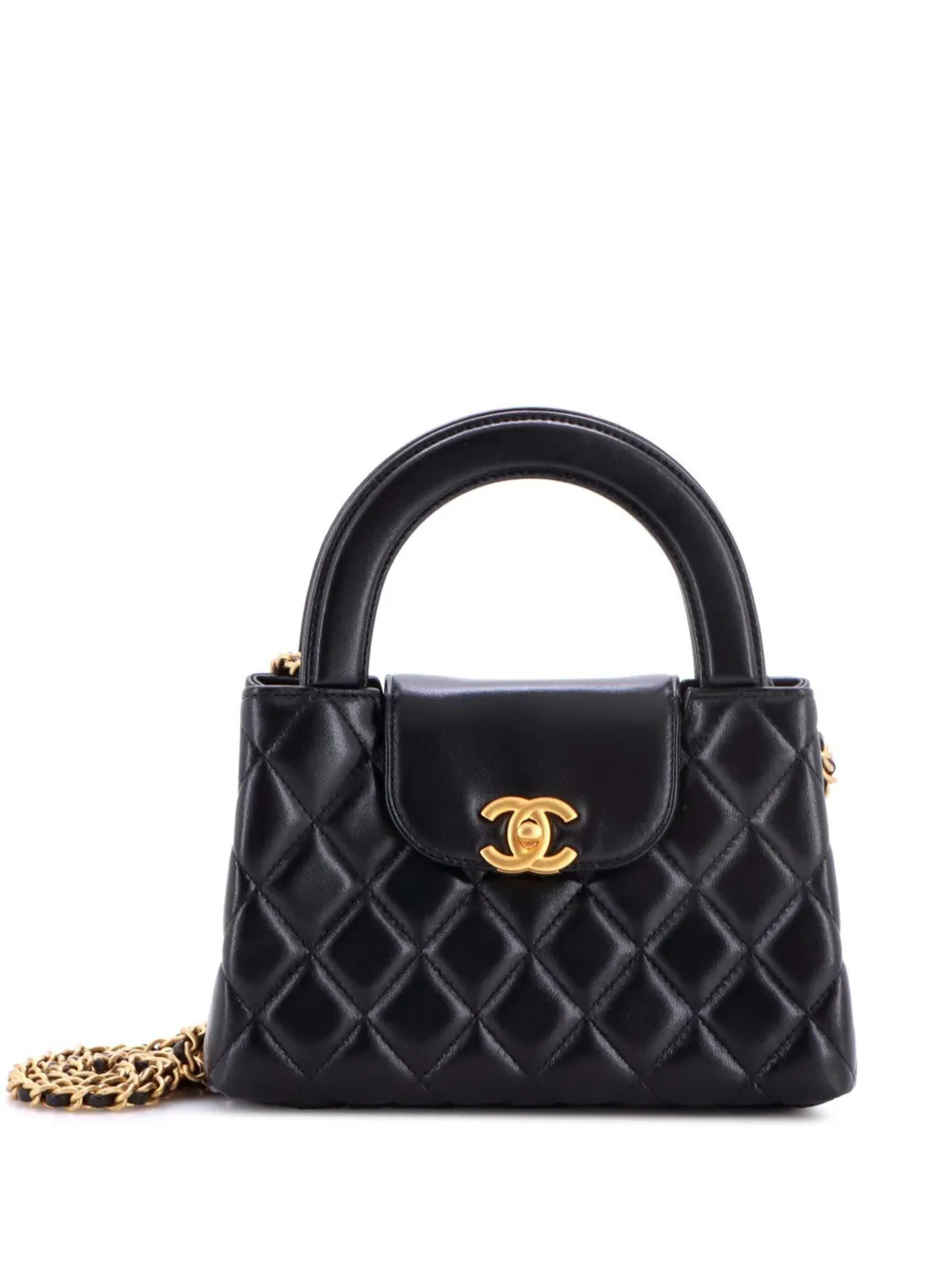 CHANEL Pre-Owned Borsa a tracolla Kelly mini in pelle di vitello trapuntata lucida con manico - Nero