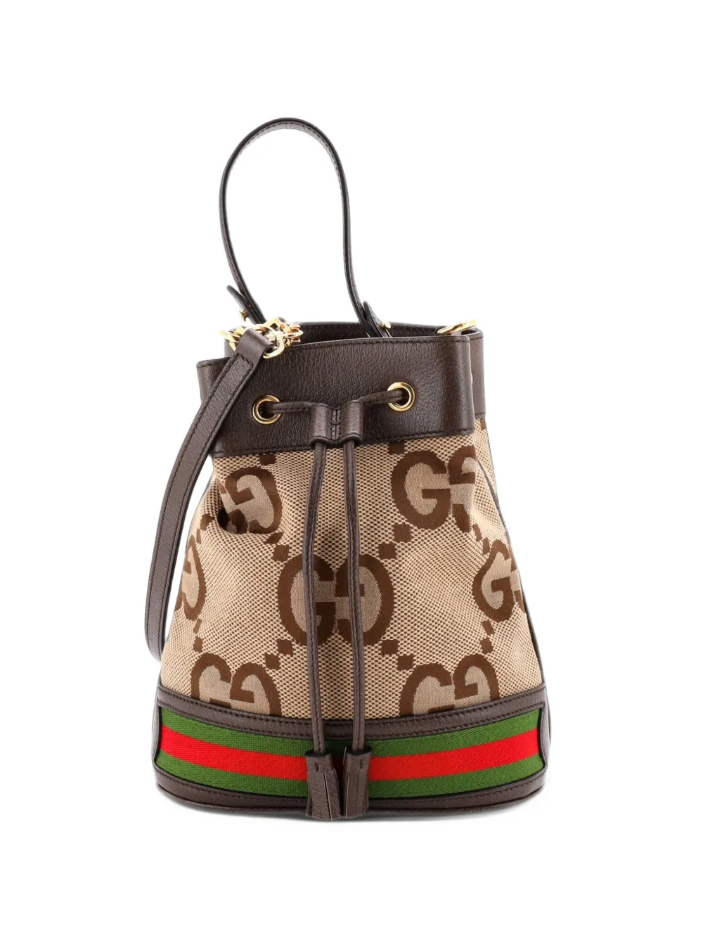 Gucci Pre-Owned Ophidia Jumbo GG Canvas with Leather Small bucket bag - Marrone