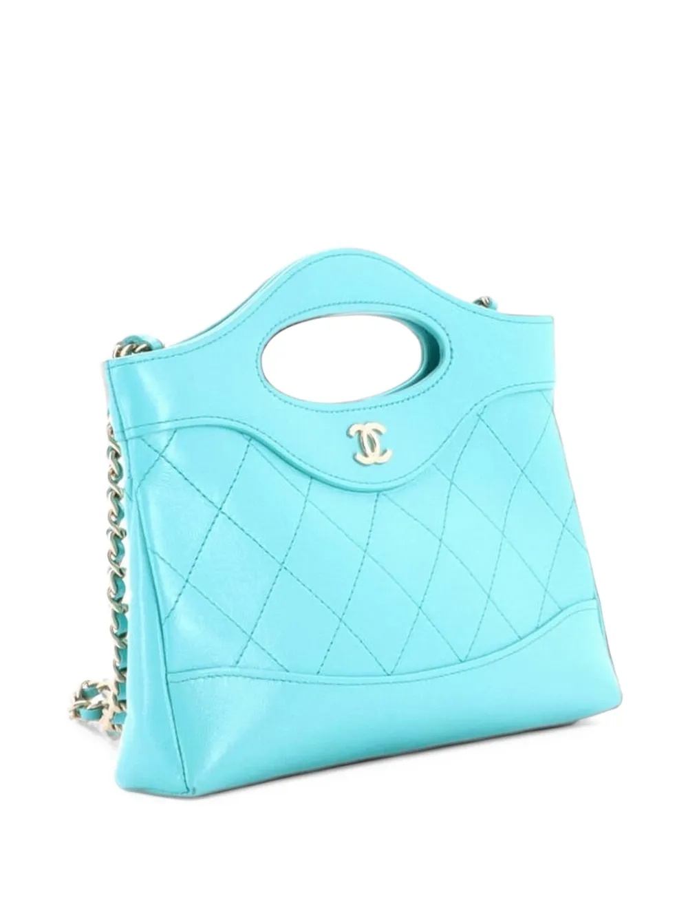 CHANEL Pre-Owned 31 Shopping Bag Clutch with Chain Quilted Shiny Crumpled Calfskin Small crossbody bag - Blue