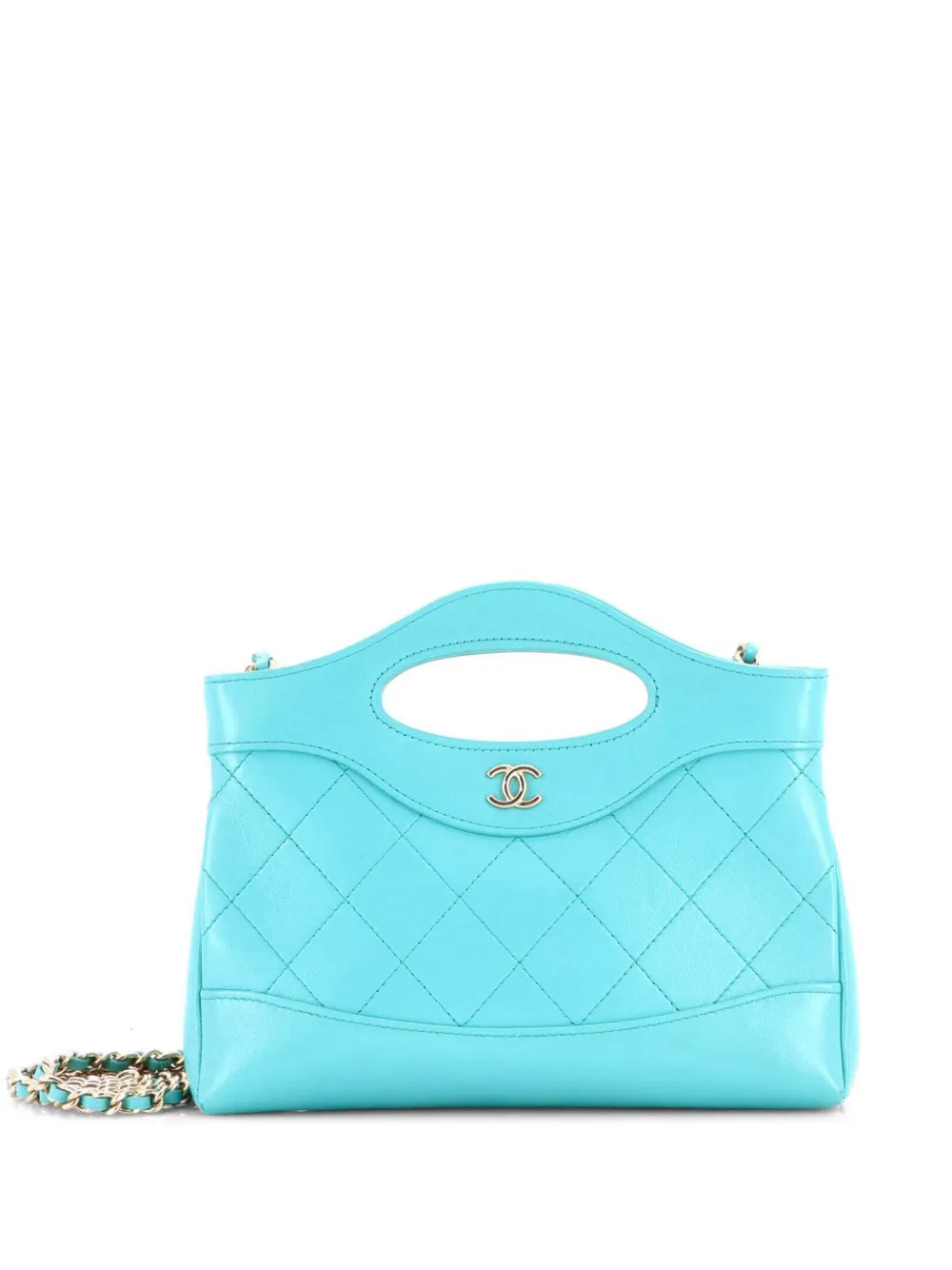 CHANEL Pre-Owned Borsa a tracolla 31 piccola in pelle di vitello trapuntata con effetto stropicciato e catena - Blu