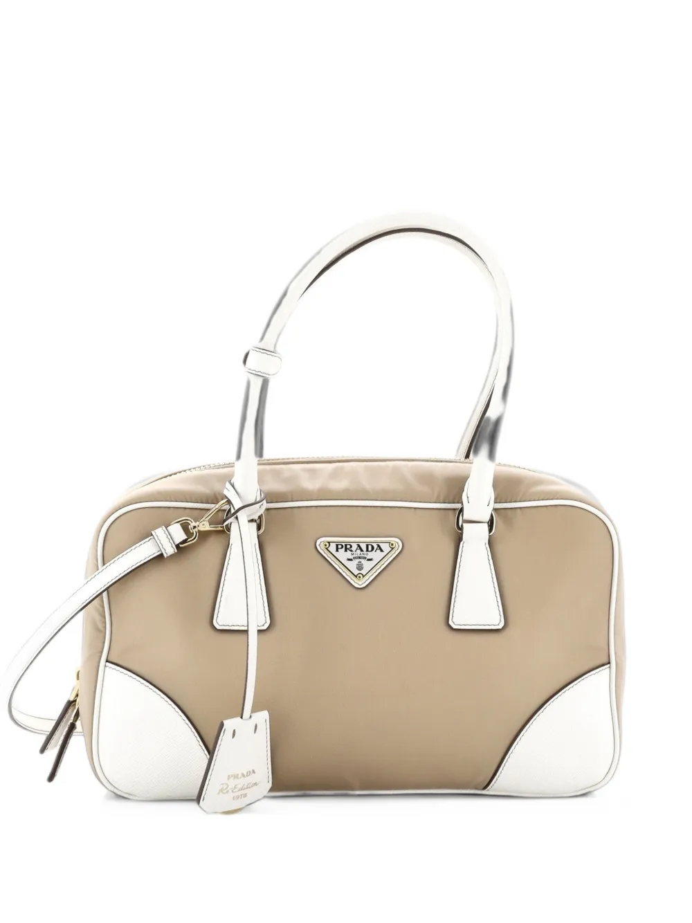 Prada Pre-Owned Borsa tote Re-Edition 1978 Bauletto media in Re-Nylon e pelle Saffiano - Bianco