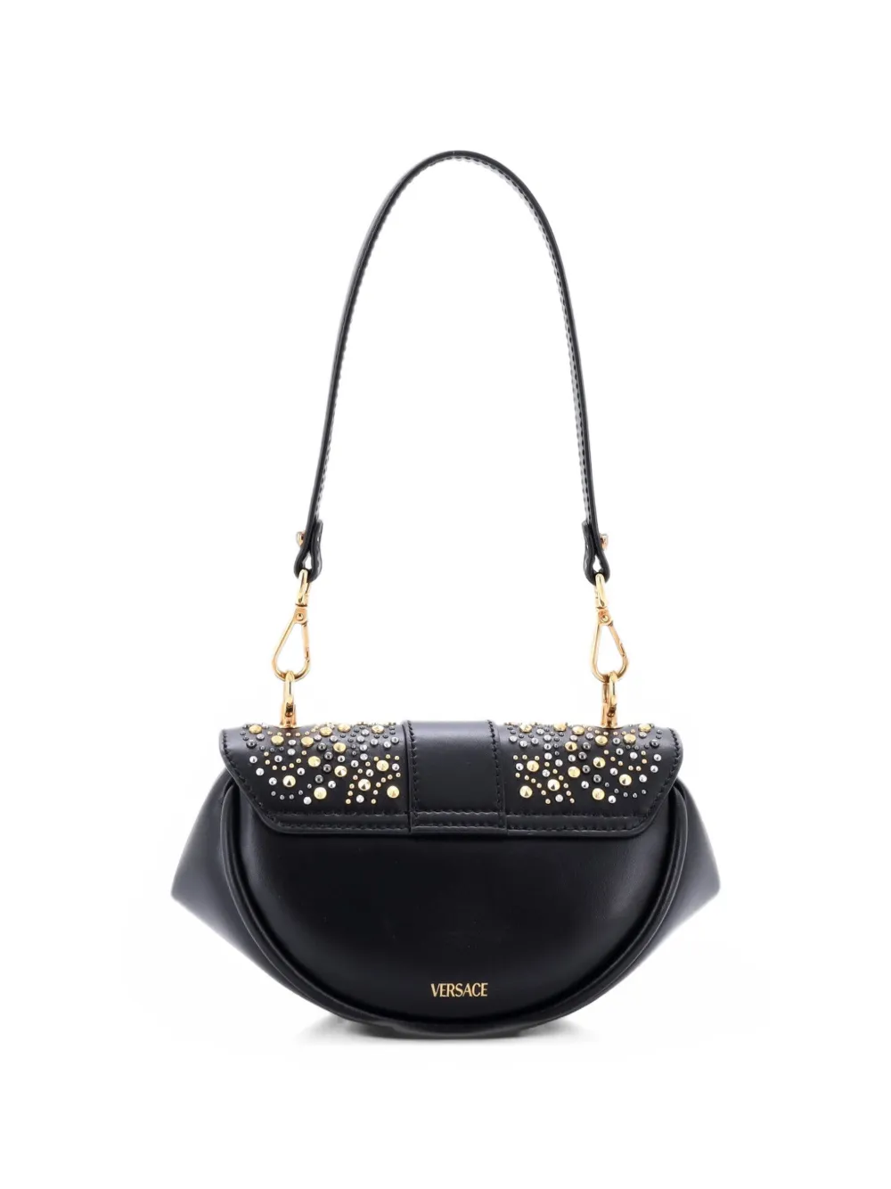 Versace Pre-Owned Virtus Convertible Flap Embellished Leather Small shoulder bag - Black