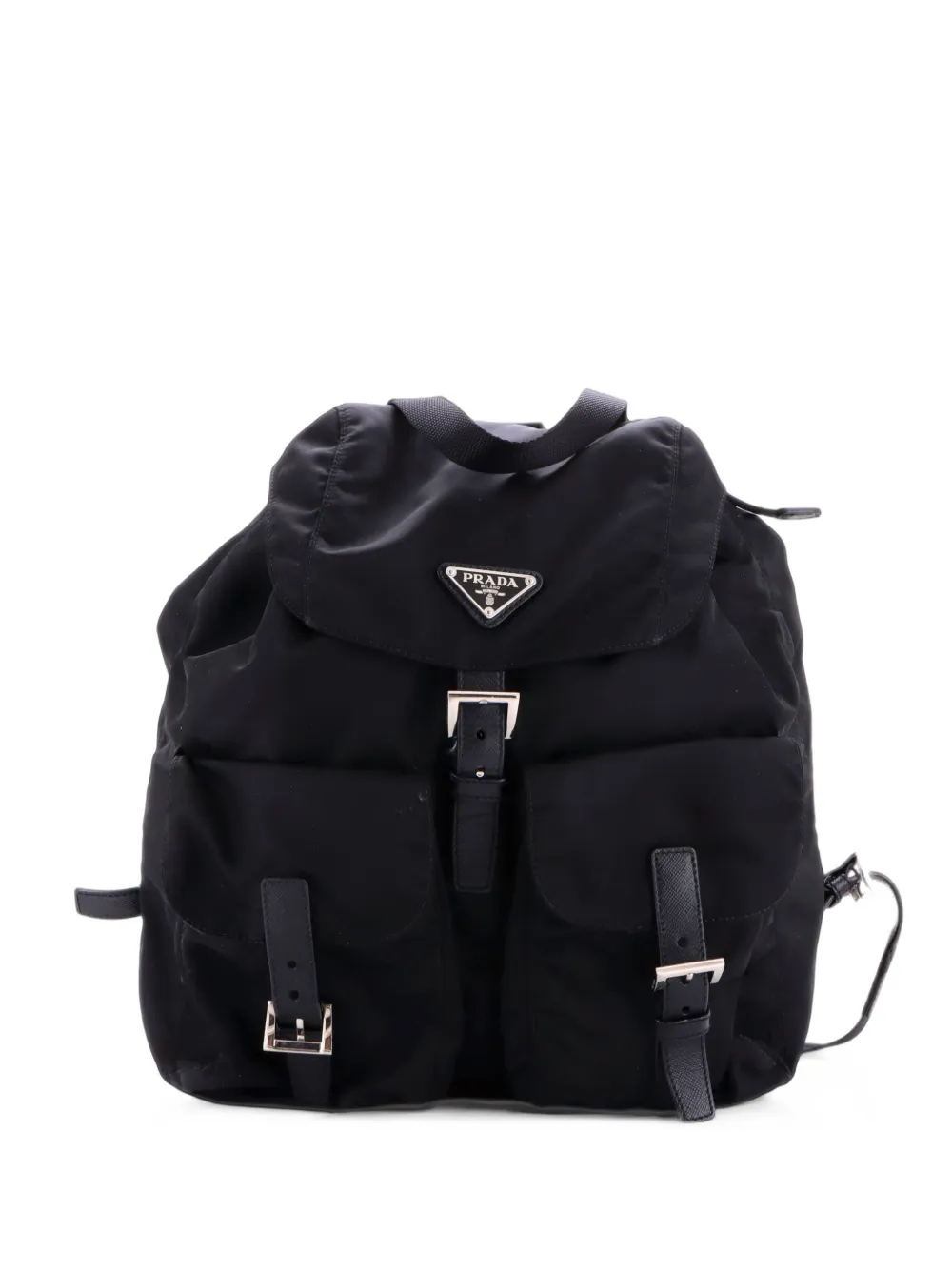 Prada Pre-Owned Zaino Vela medio in tessuto e pelle Saffiano con doppia tasca frontale - Nero
