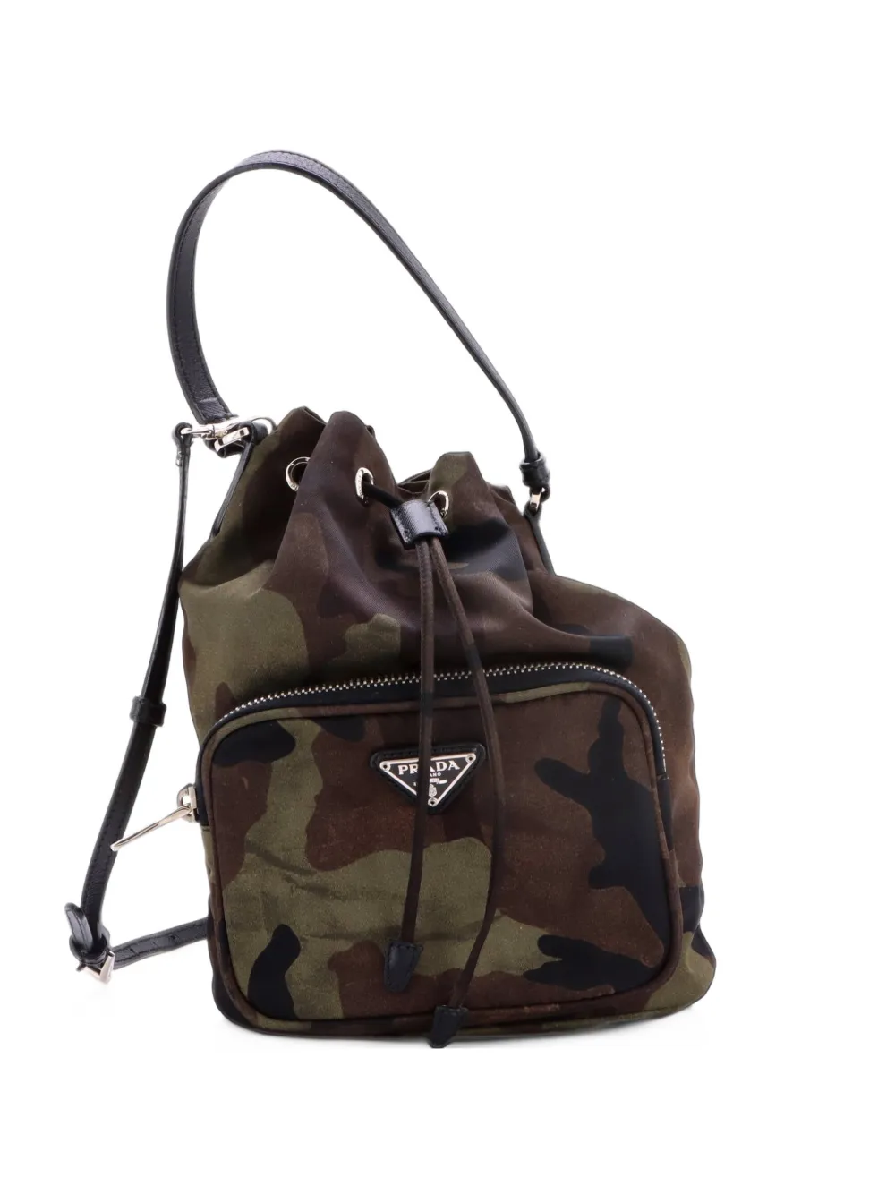 Prada Pre-Owned Drawstring Printed Tessuto Small bucket bag - Verde