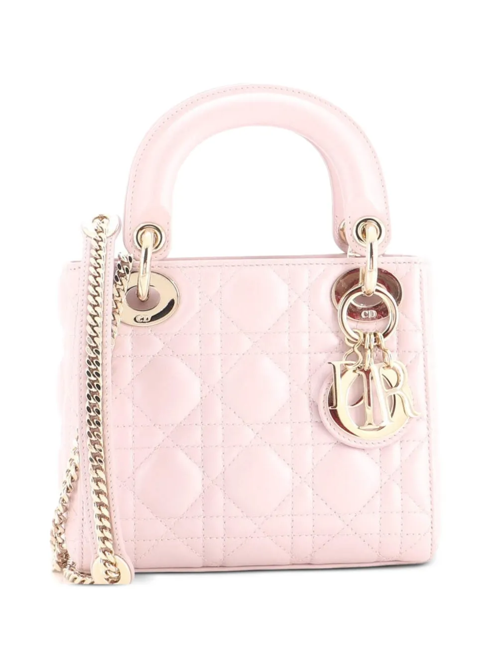 Christian Dior Pre-Owned Lady Dior Chain Bag Cannage Quilt Iridescent Leather Mini satchel - Pink