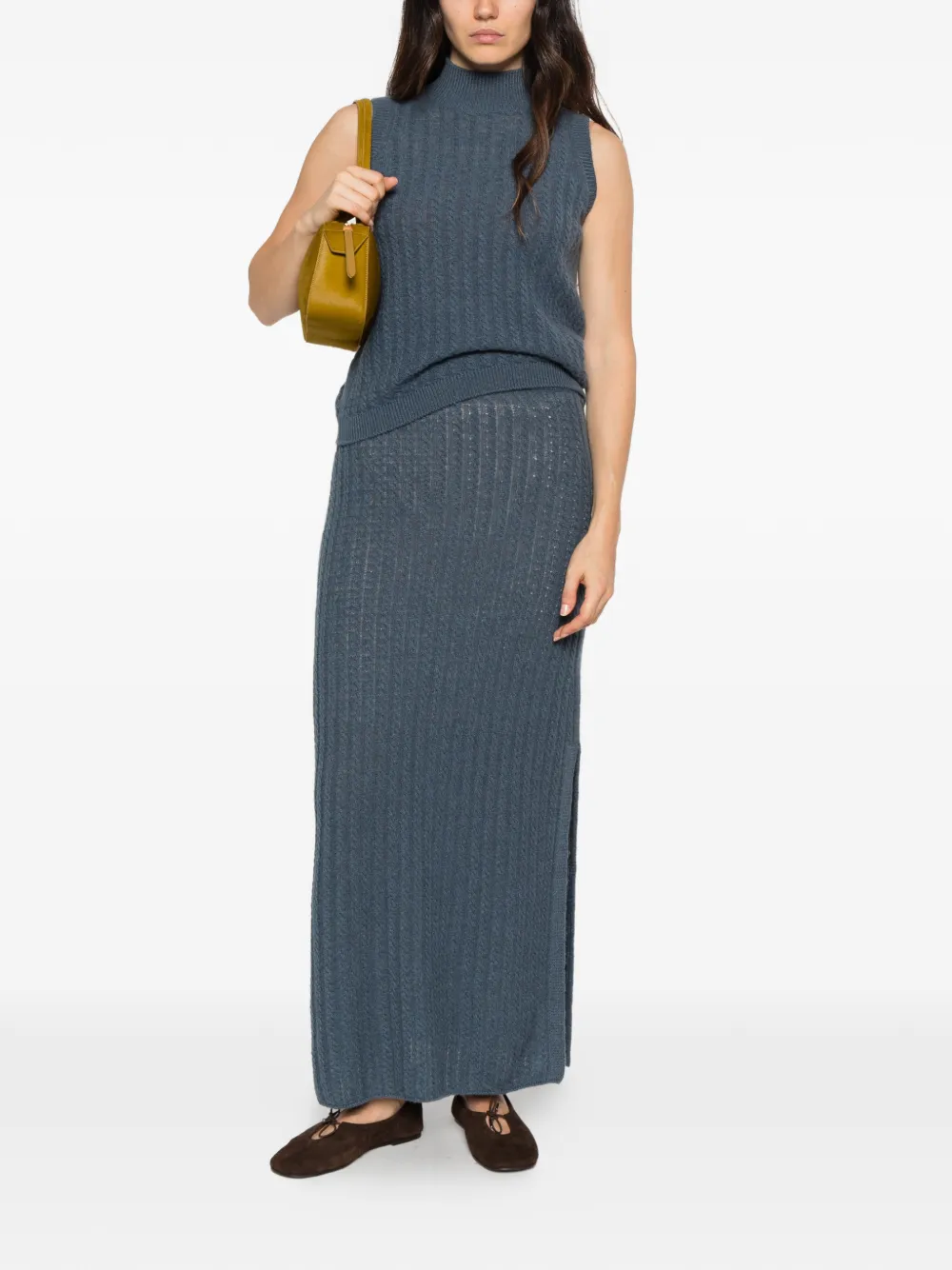 Eleventy cable-knit side-slit maxi skirt Blauw