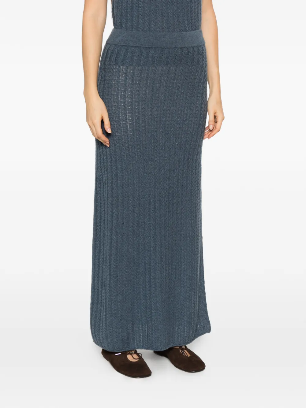 Eleventy cable-knit side-slit maxi skirt Blauw