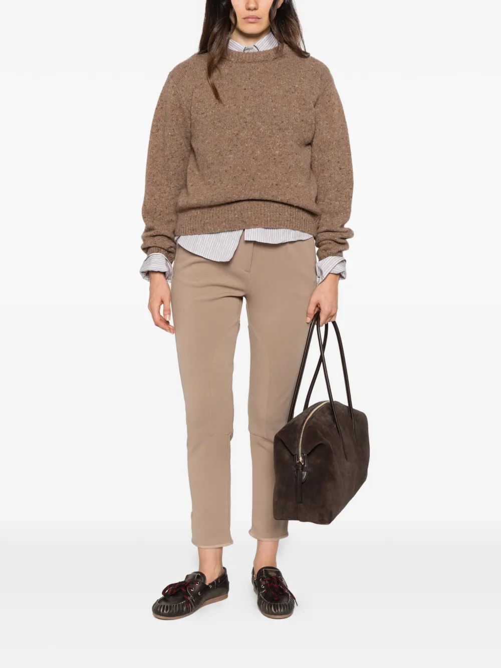 Eleventy seam-detail cropped trousers Beige