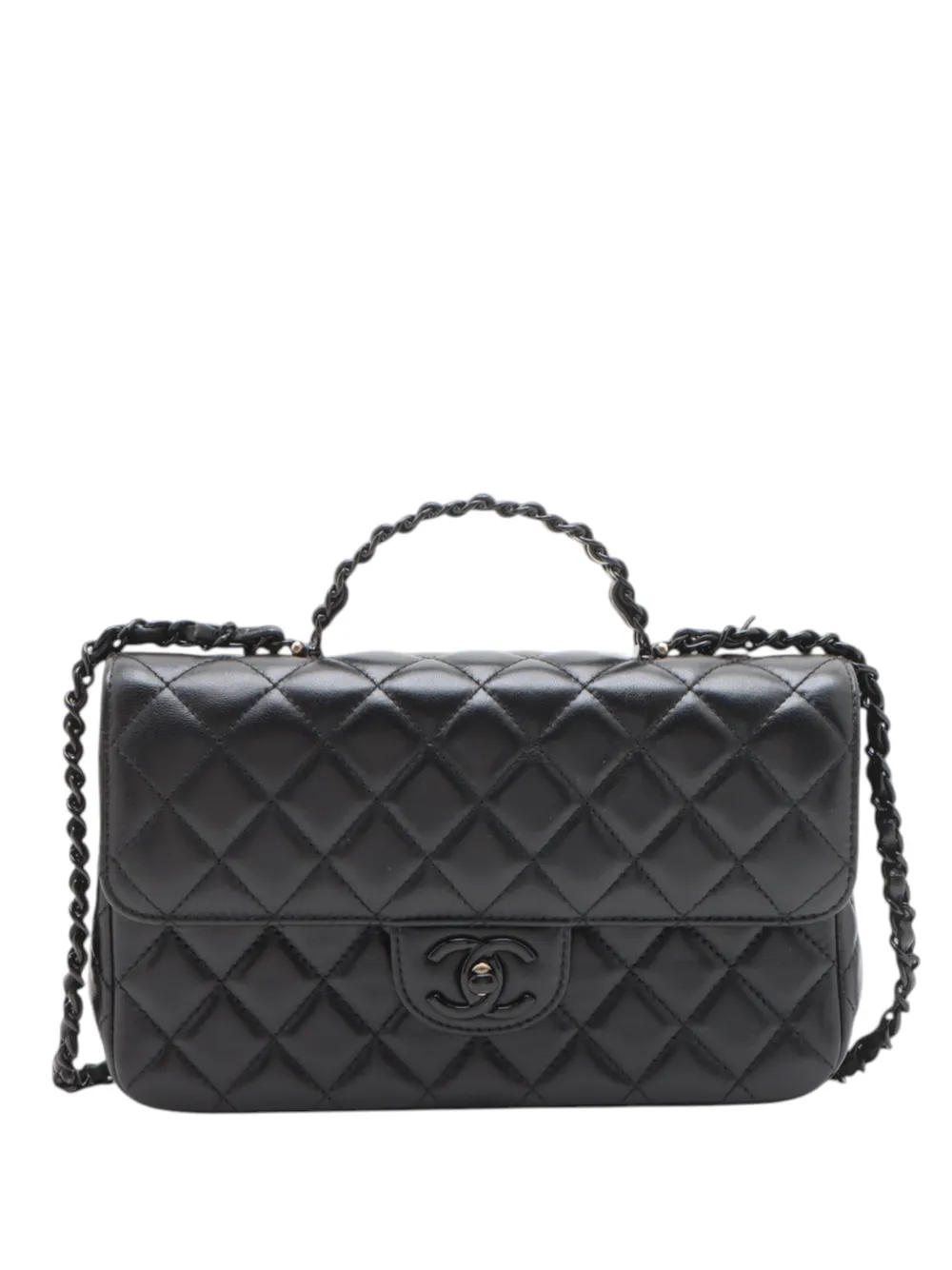 CHANEL Pre-Owned 2021-2026 Mini Rectangular Quilted Lambskin Top Handle Flap satchel - Black