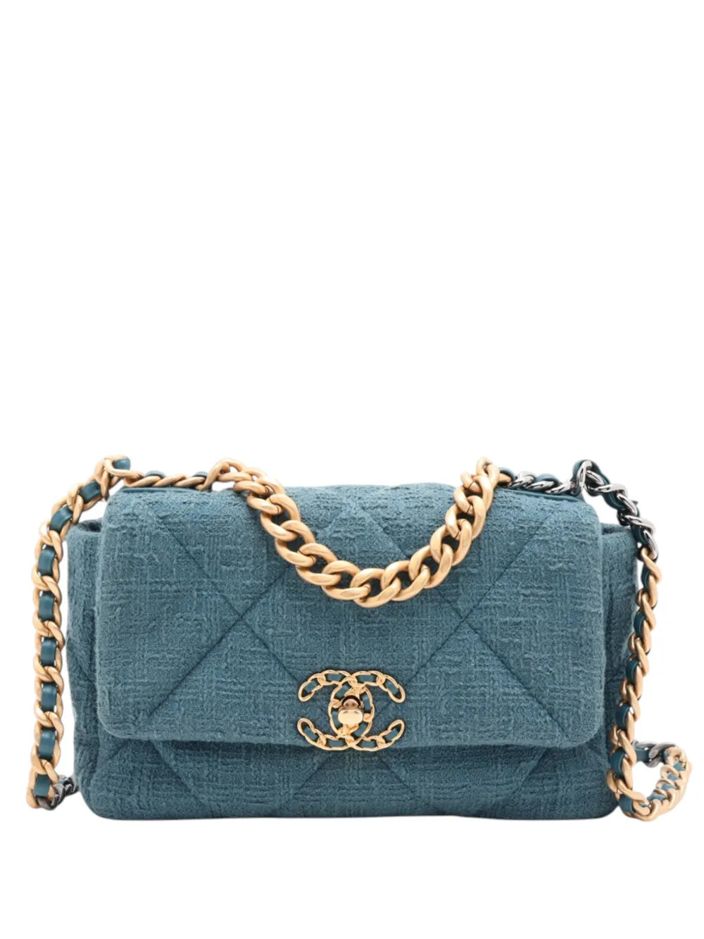 CHANEL Pre-Owned 2021-2026 Medium Tweed 19 Flap satchel - Blue