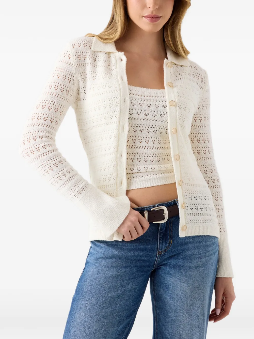 GUESS USA ls polo River cardi swtr cardigan - Bianco
