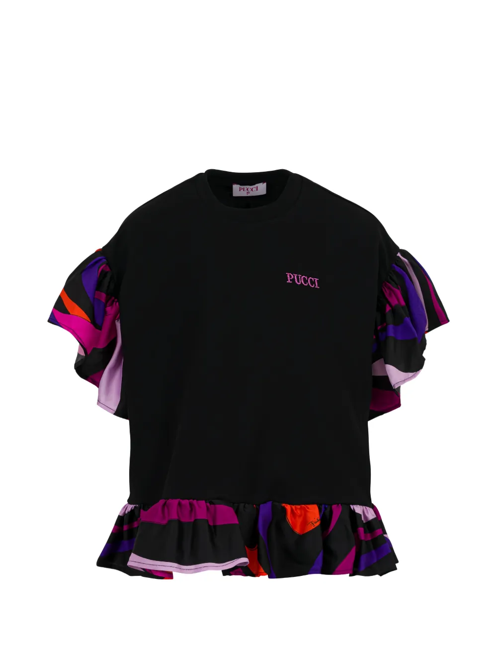 PUCCI Junior Marmo-print ruffled T-shirt - Nero