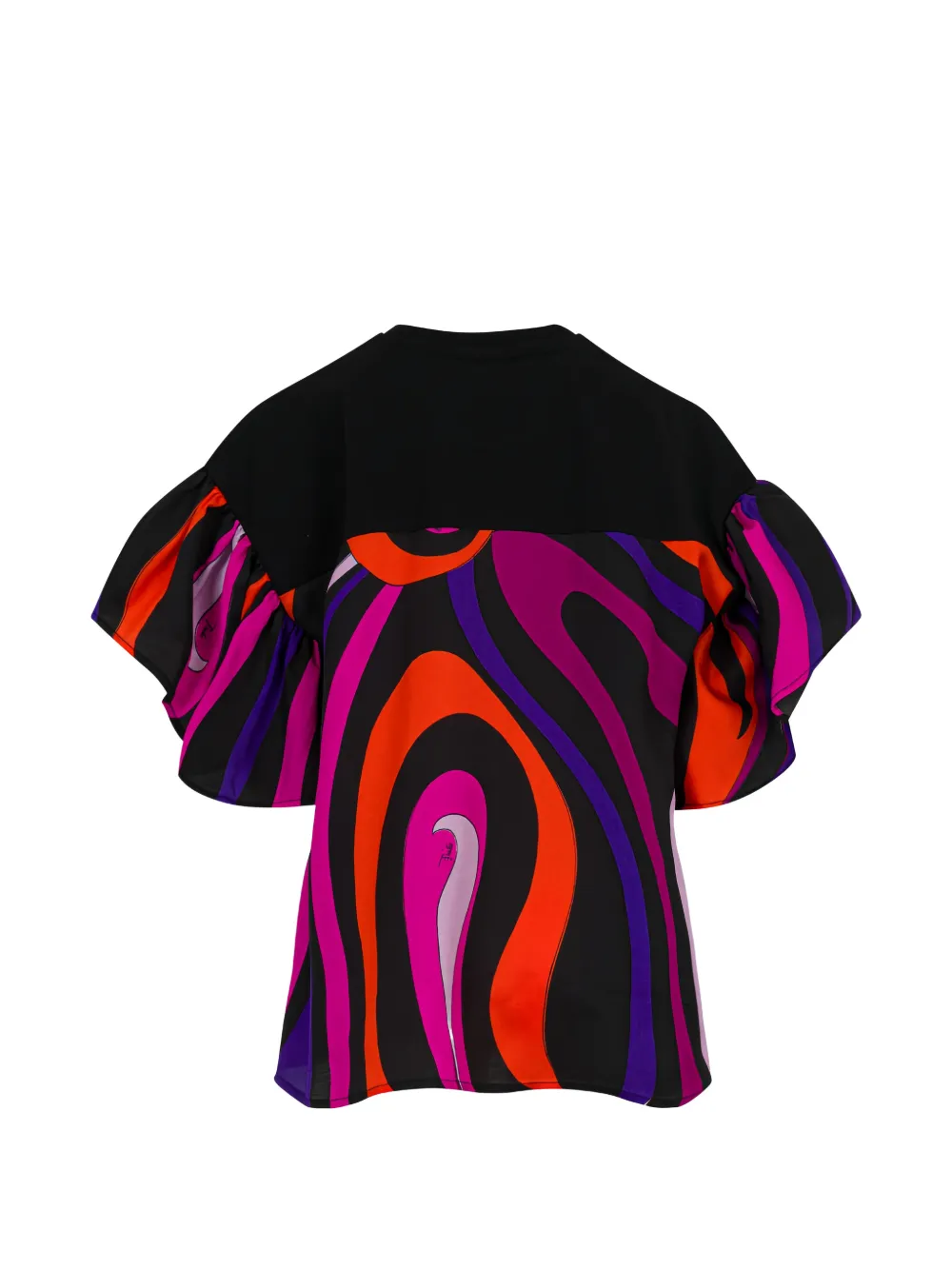 PUCCI Junior Marmo-print ruffled T-shirt Zwart
