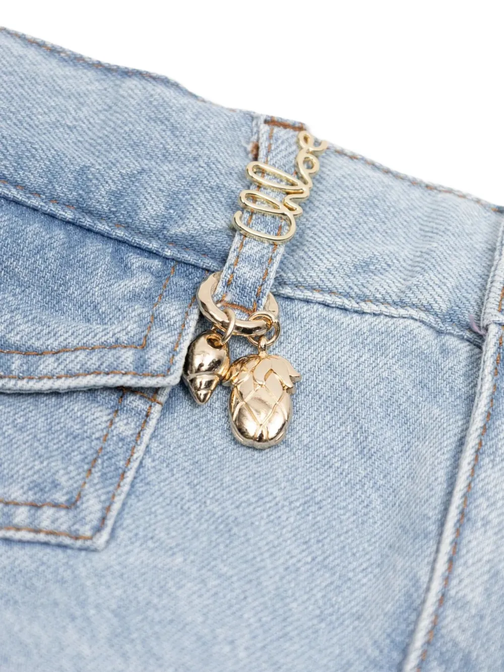 Chloé Kids logo-charm frayed-hem skirt Blauw