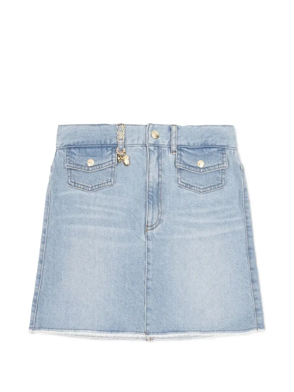 Chloé Kids logo-charm frayed-hem skirt - Blau