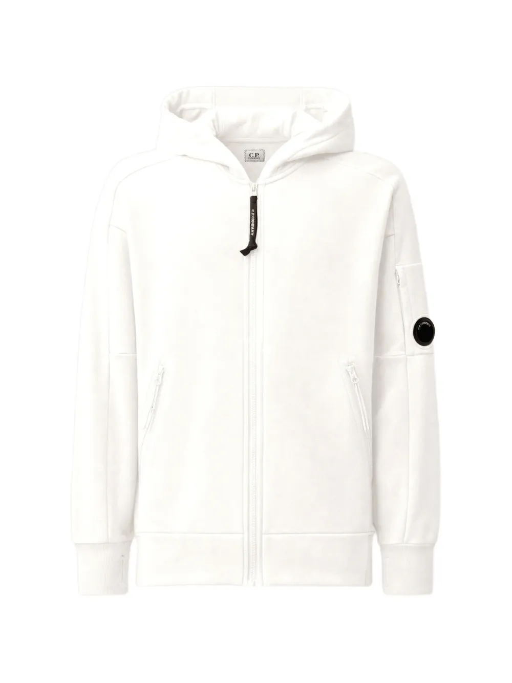 C.P. Company diagonal raised fleece hooded zip lens sweatshirt - Bianco