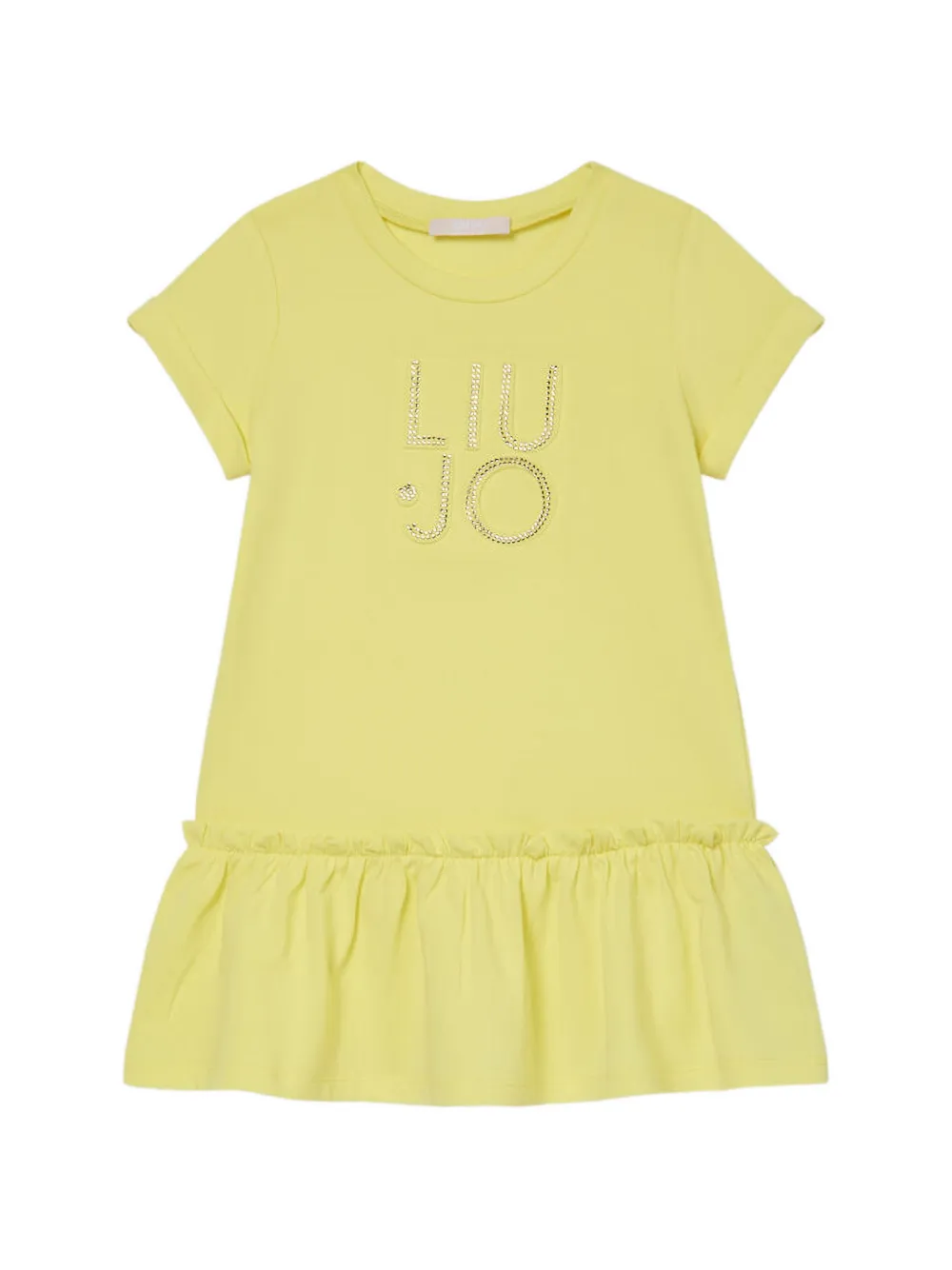 Liu Jo Kids rhinestone-logo ruffled dress Geel