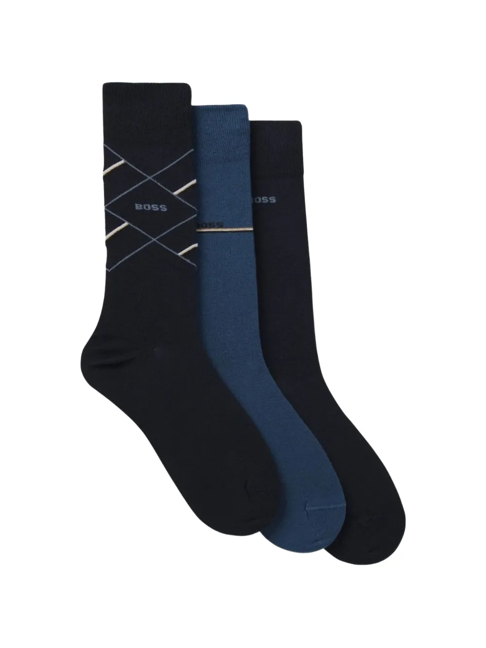 BOSS logo-print argyle-pattern socks (set of three) - Blau