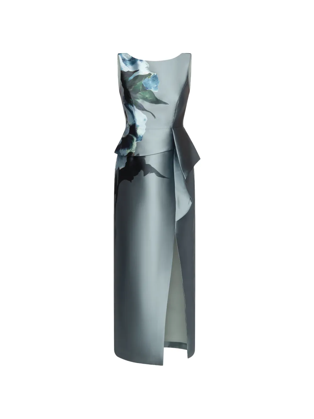 Kay Unger New York Luciana floral-print peplum gown maxi dress - Blue