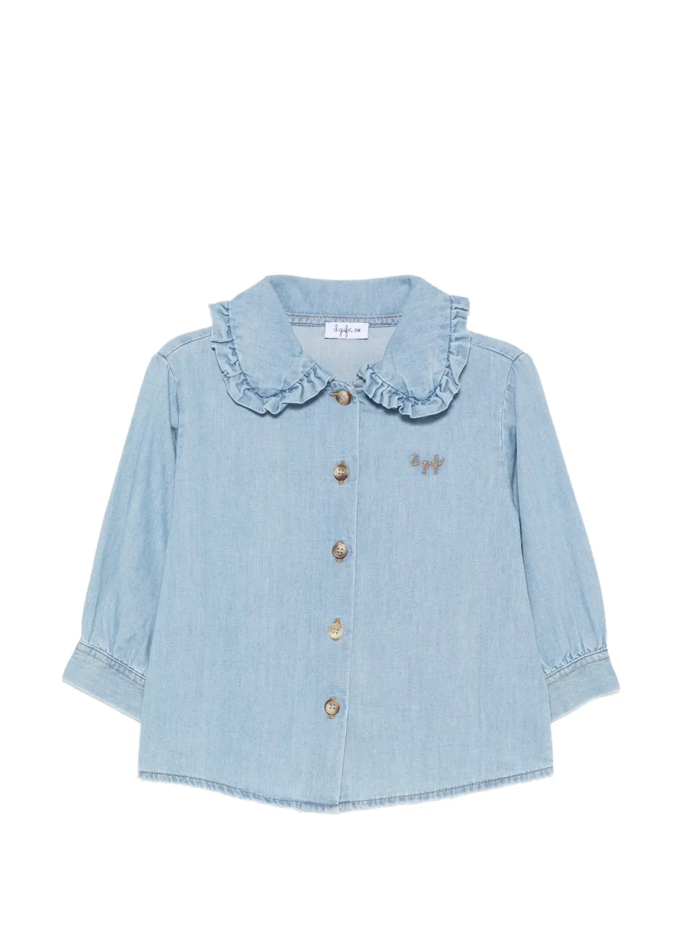 Il Gufo ruffled-collar denim shirt Blauw