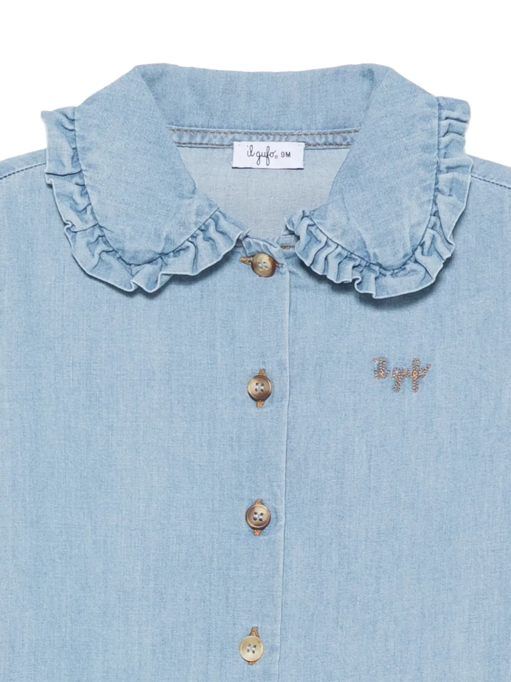 Il Gufo ruffled-collar denim shirt Blauw