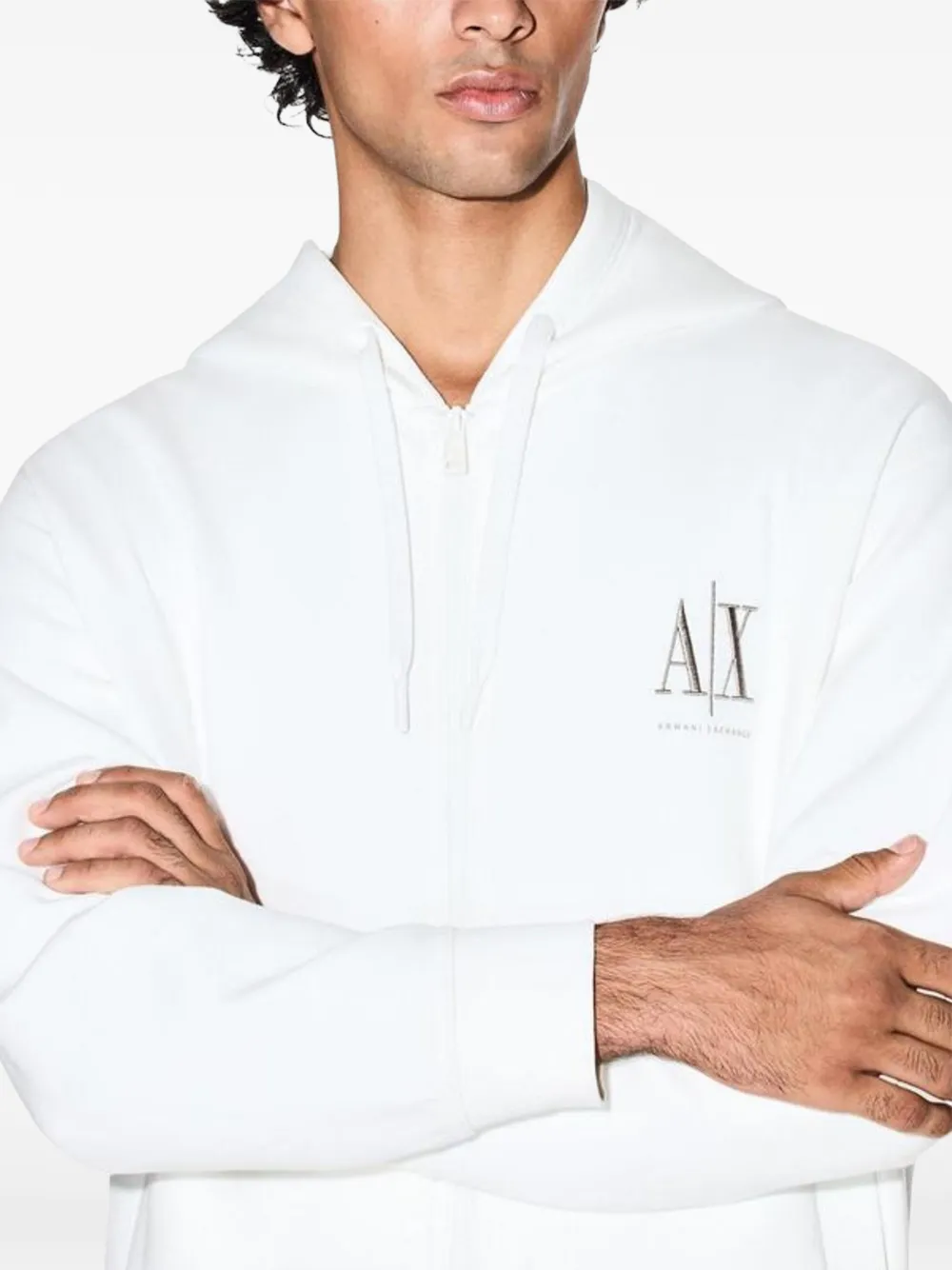 Armani Exchange logo-print zip-up hoodie Wit