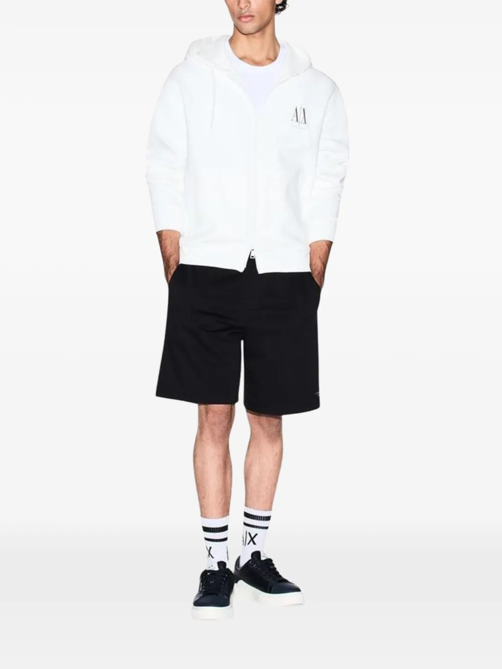 Armani Exchange logo-print zip-up hoodie Wit
